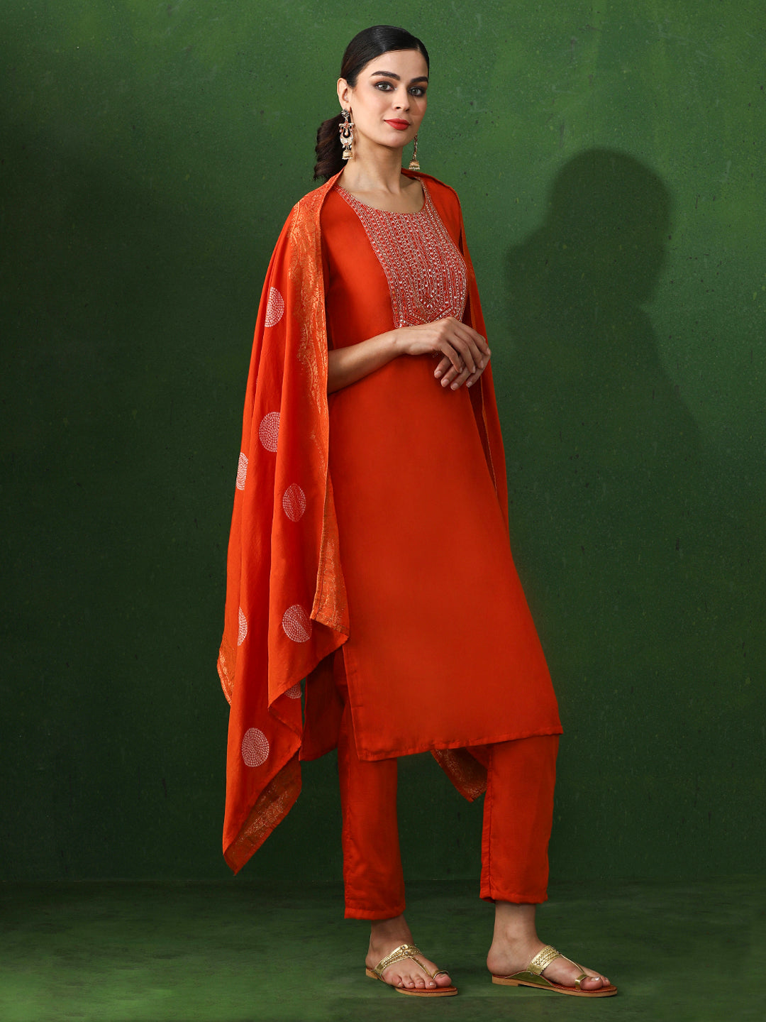 Floral Embroidered A-Line Pure Silk Kurta & Trousers Sets