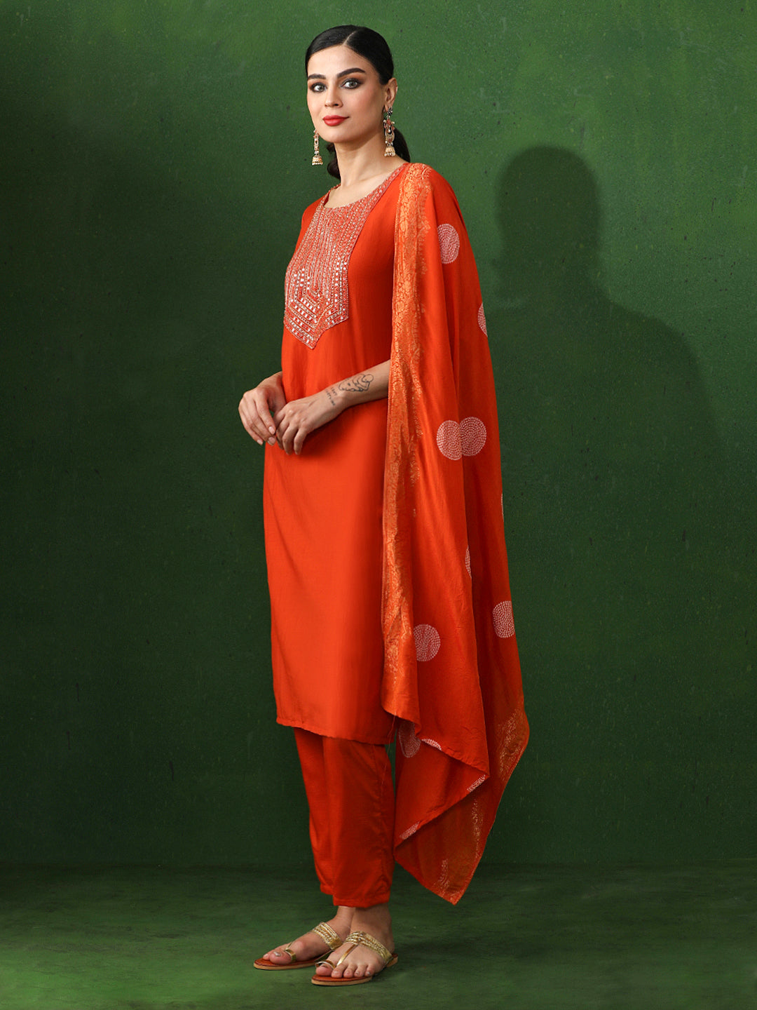 Floral Embroidered A-Line Pure Silk Kurta & Trousers Sets