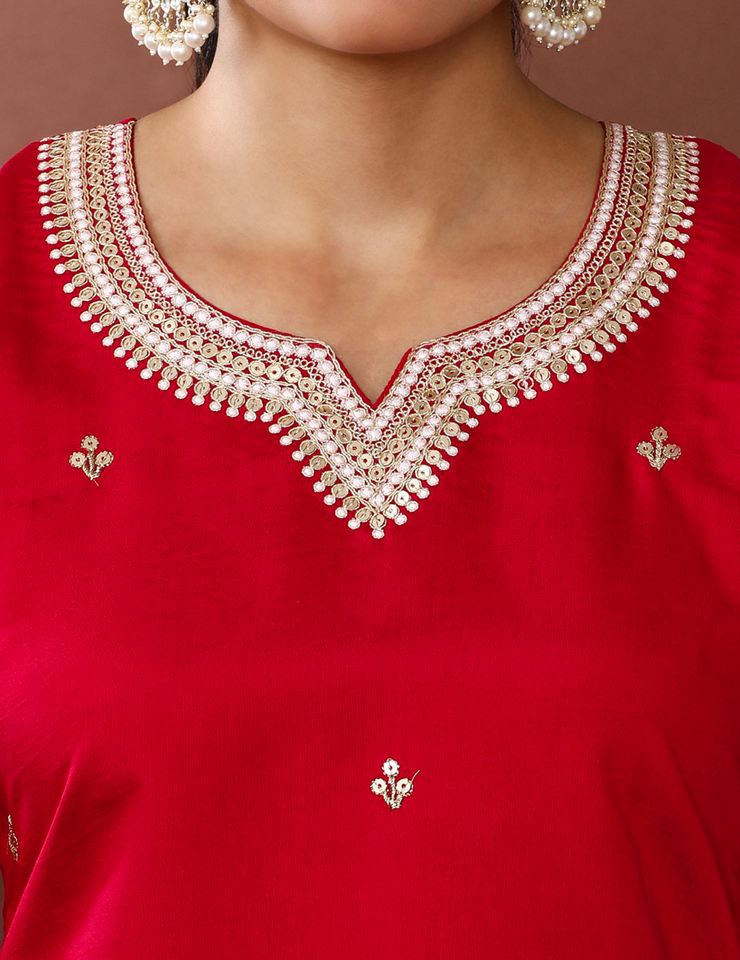 Solid Embroidered Chinon Kurta & Trousers Sets