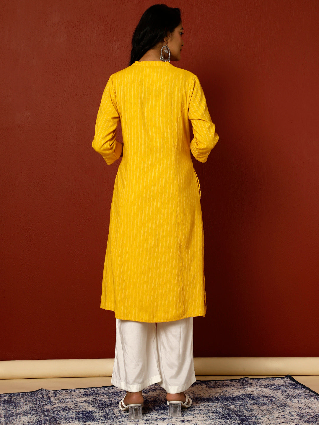 Yellow Self Design A-line Kurta