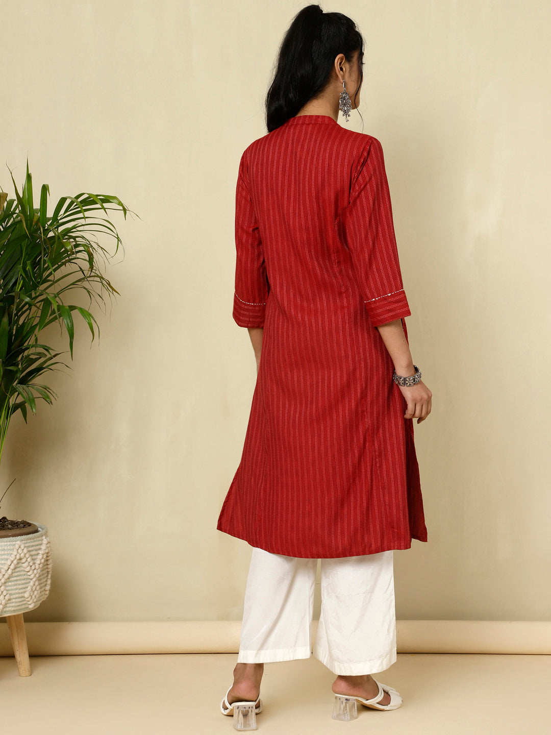 Maroon Self Design A-line Kurta
