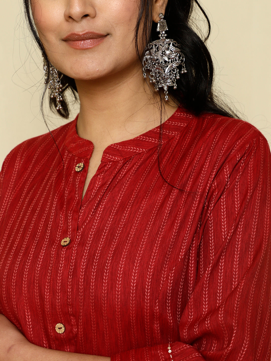 Maroon Self Design A-line Kurta