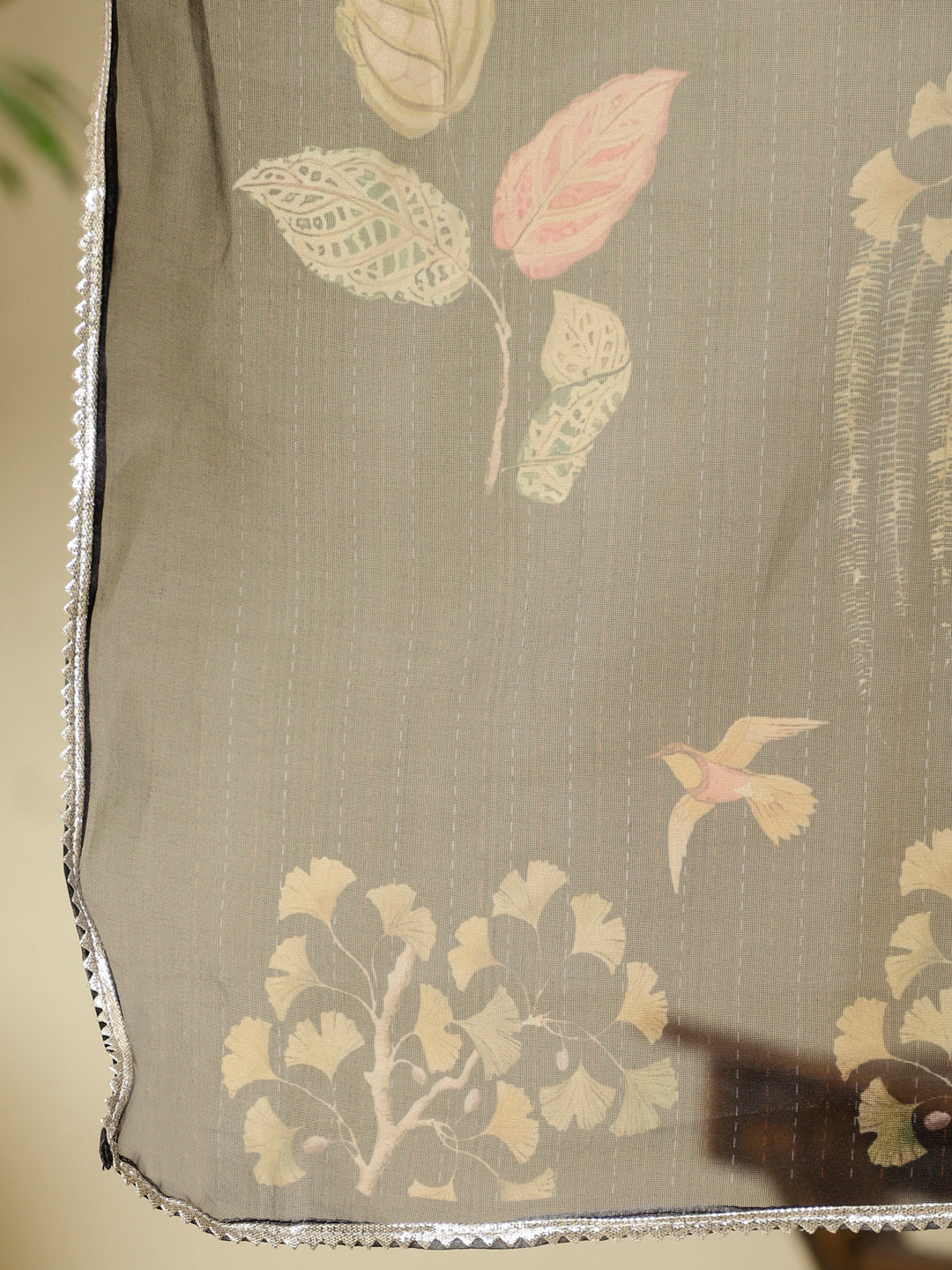 Black Zari Work Anarkali Kurta With Printed Dupatta