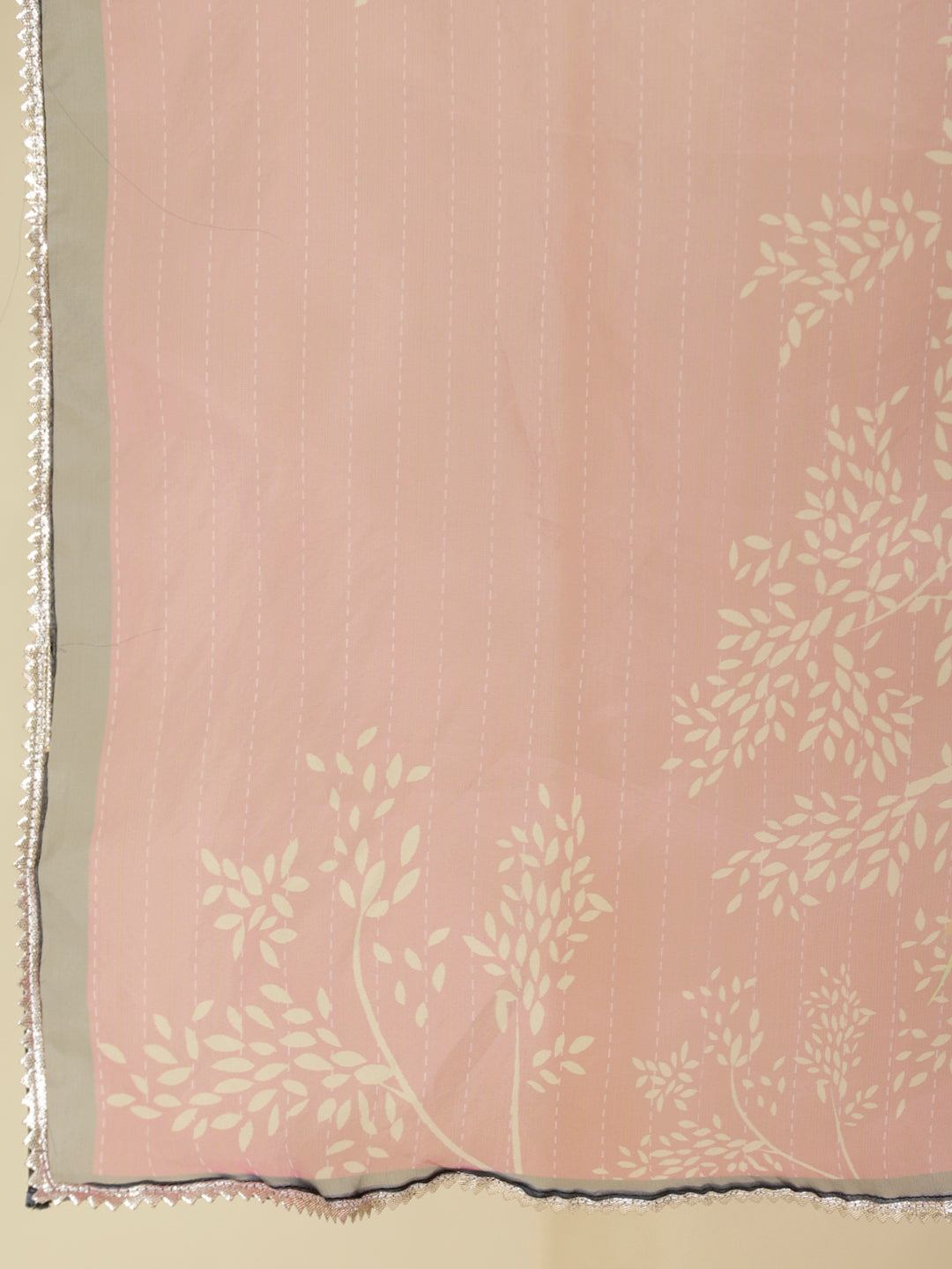 Pink Chanderi Kantha Embroidered Kurta With Palazzo And Dupatta