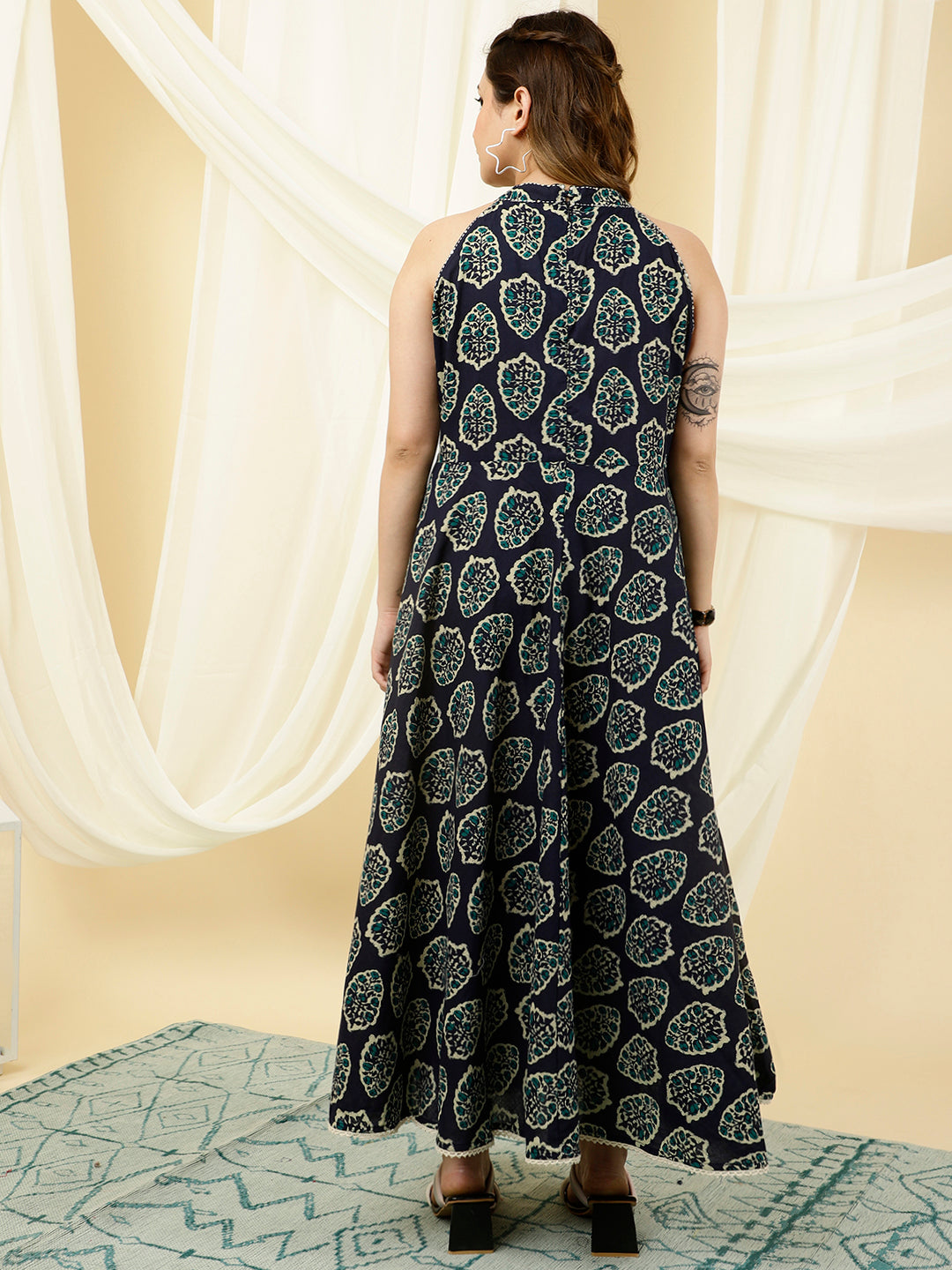 Blue Ethnic Printed Cotton Dress