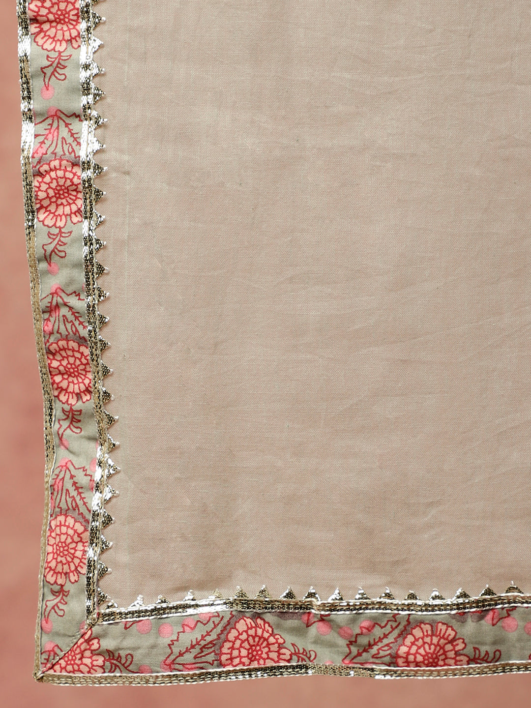 Sage Green Ethnic Floral Printed Straight Kurta With White Printed Sharara And Dupatta