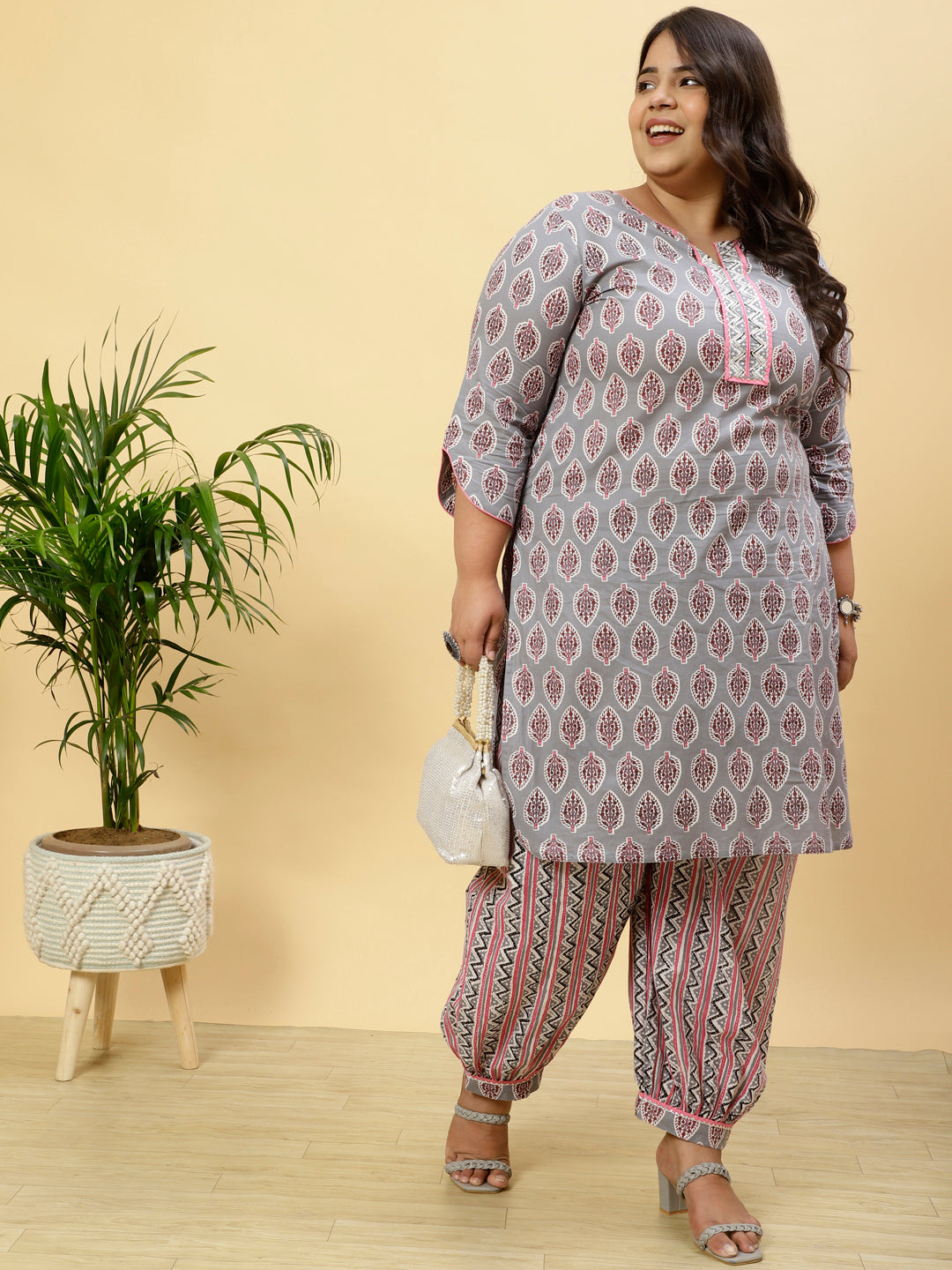 Plus Size Printed Kurta With Printed Afghani Salwar