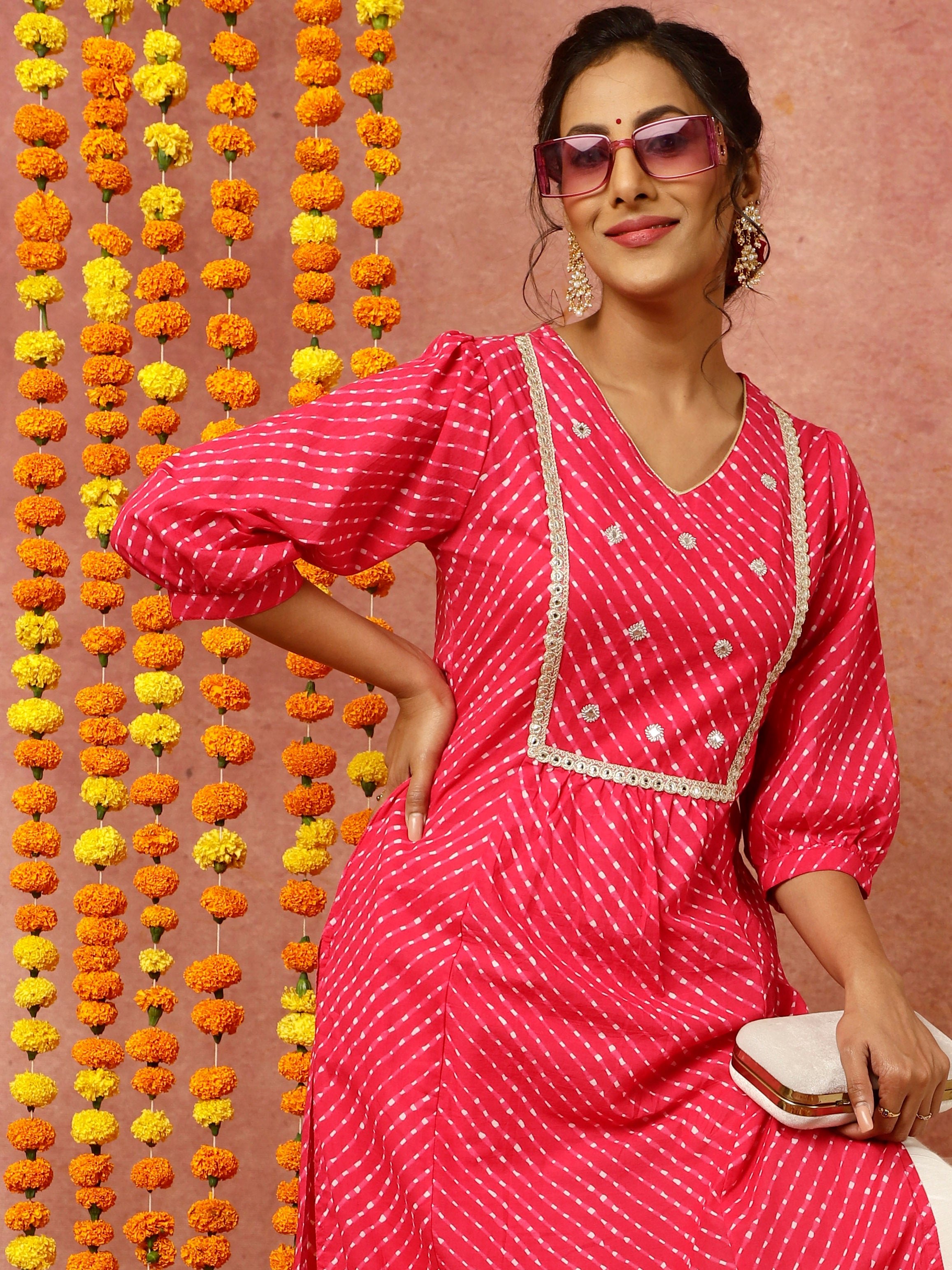 Zardozi Embroidered Fushia Mothra Printed Straight Kurta
