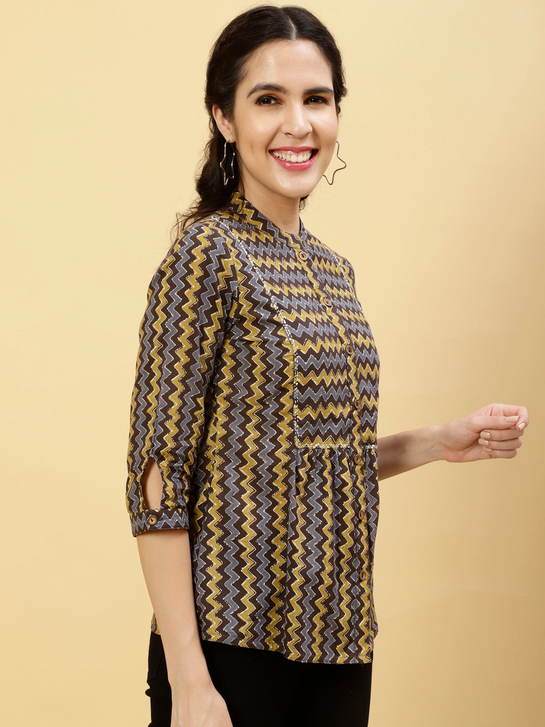 Charcoal Zig-Zag Printed Top