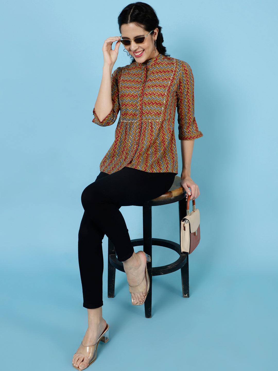 Brown Zig-Zag Printed Top