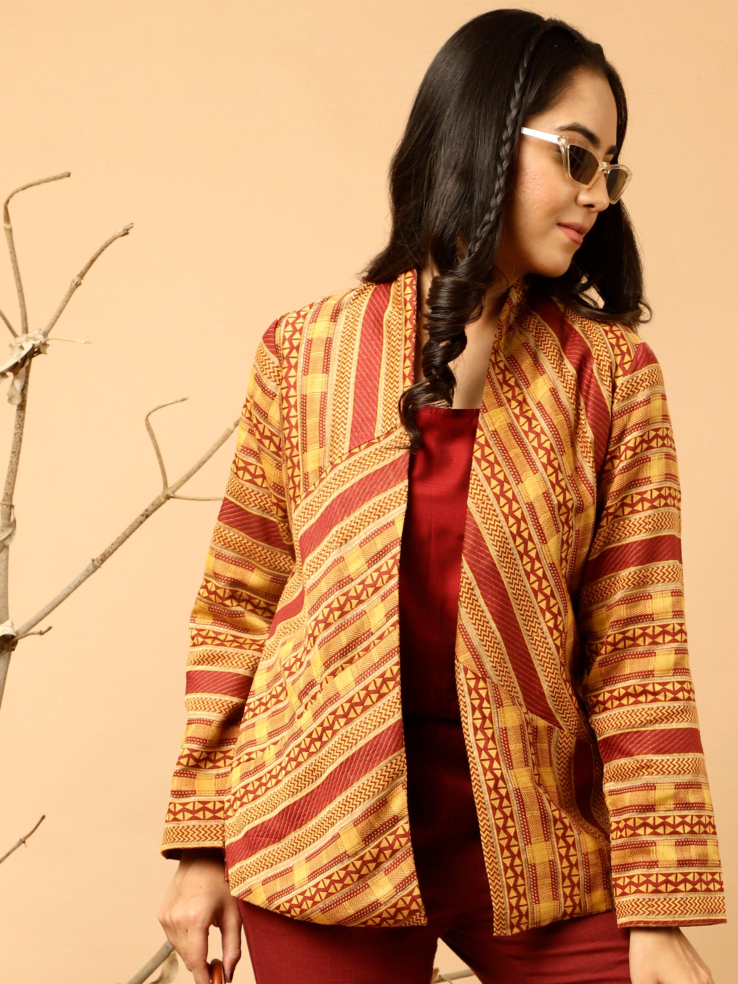Maroon Jacquard Chanderi Jacket