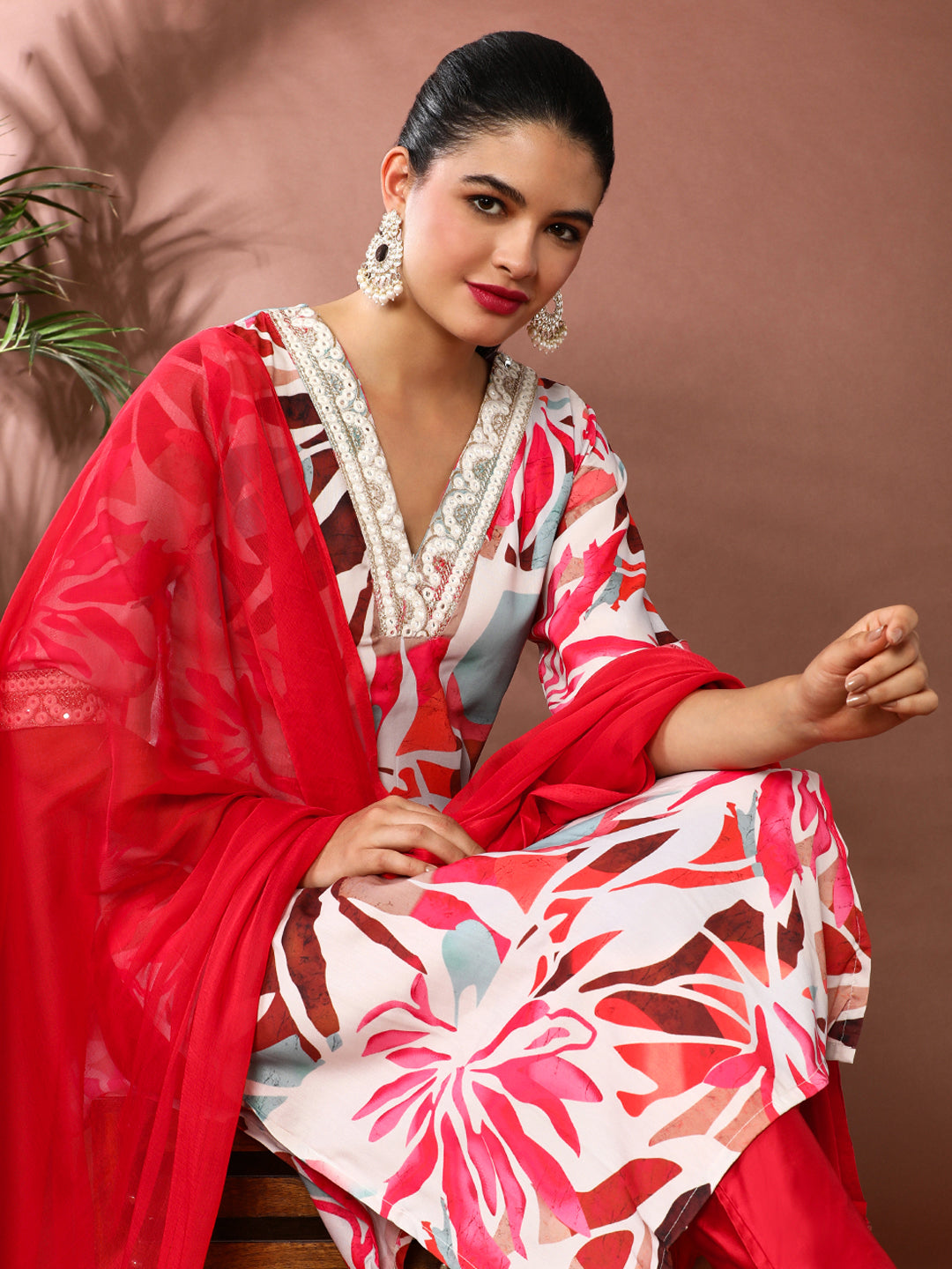 Floral Embroidered Kurta & Trousers Sets