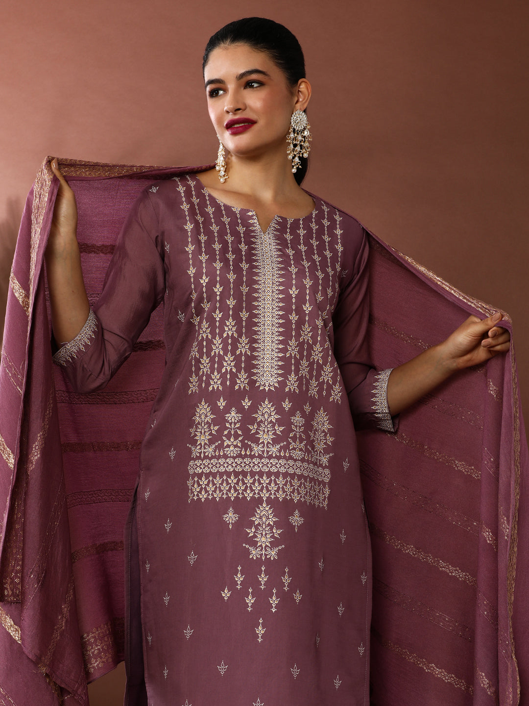 Floral Printed Chanderi Cotton Kurta & Trousers Sets