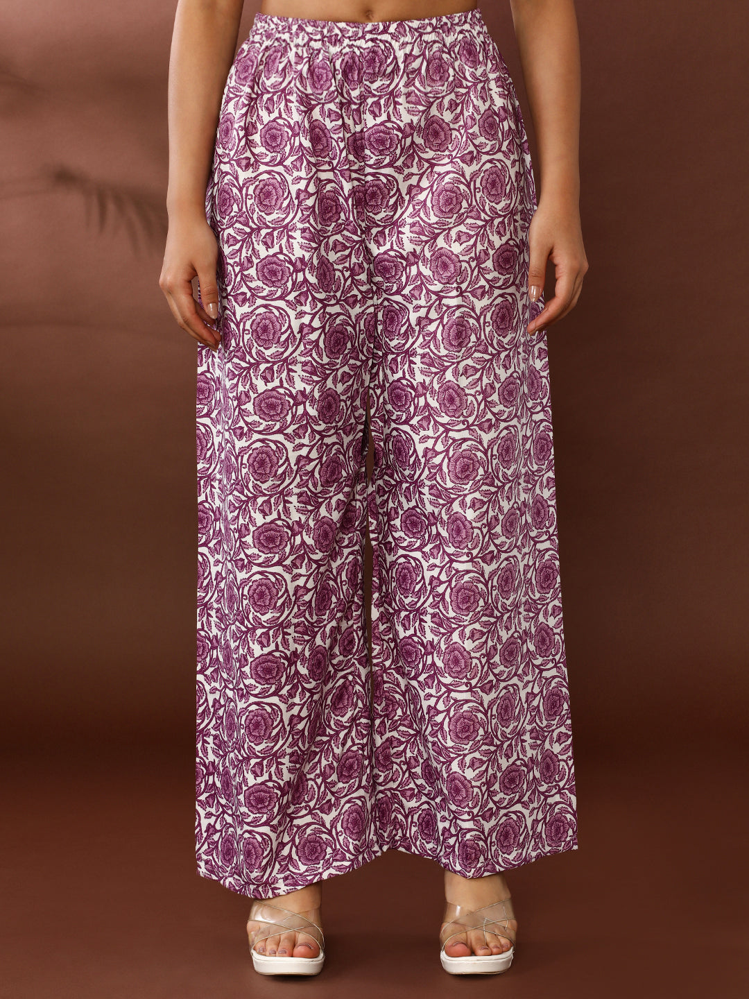 Floral Printed A-Line Cotton Blend Kurta & Trousers Sets
