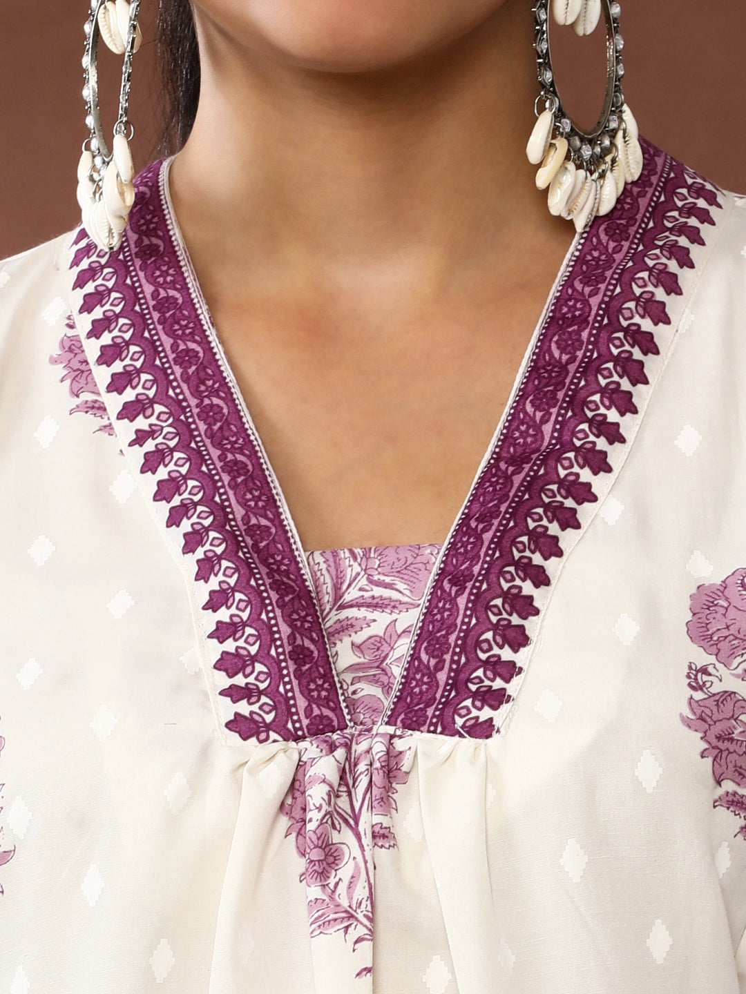 Floral Printed A-Line Cotton Blend Kurta & Trousers Sets