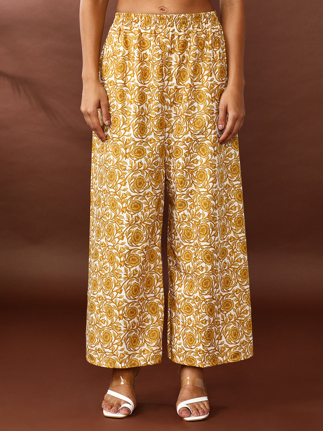 Floral Printed A-Line Cotton Blend Kurta & Trousers Sets