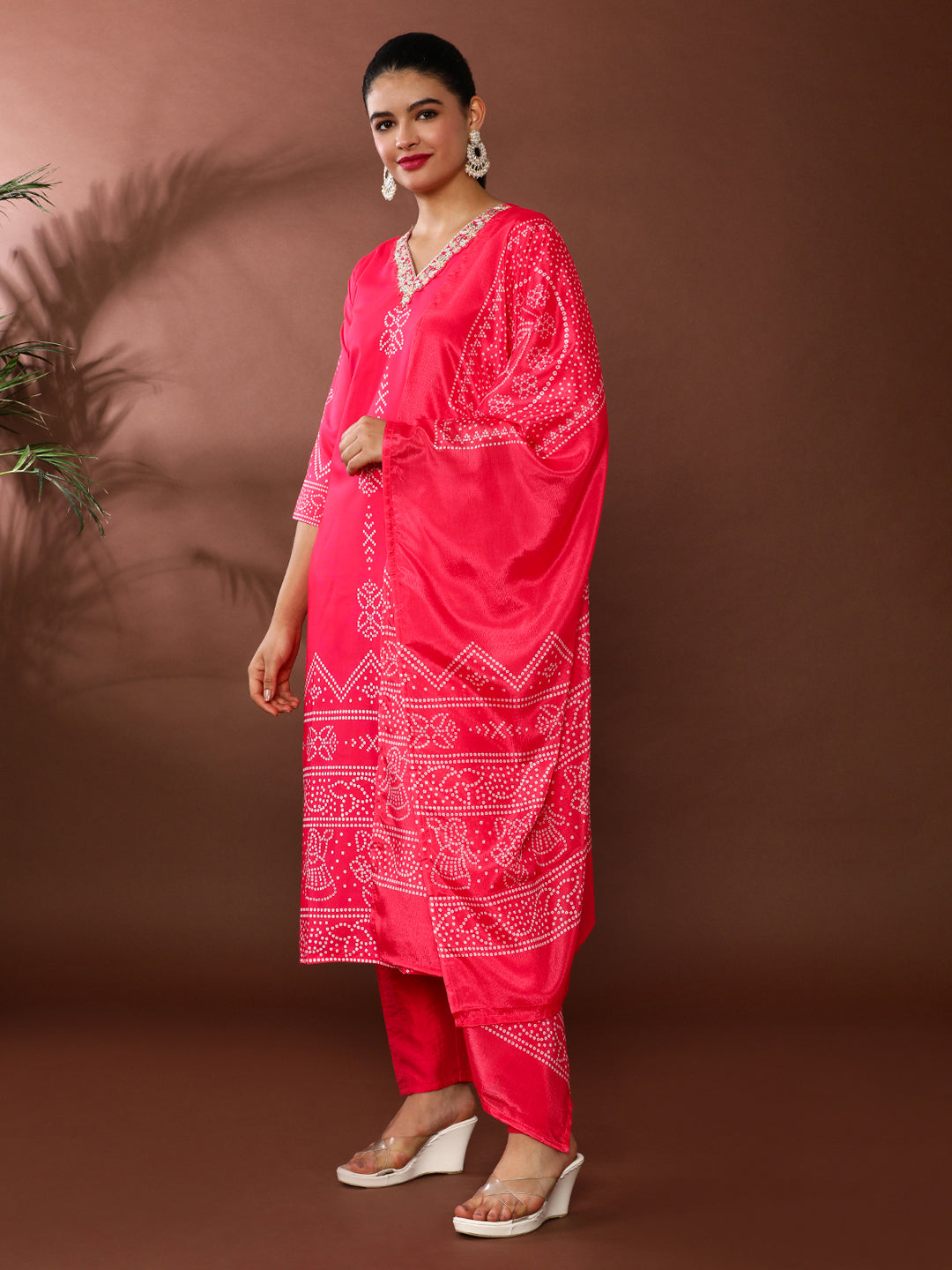 Bandhani Embroidered Poly Crepe Kurta & Trousers Sets