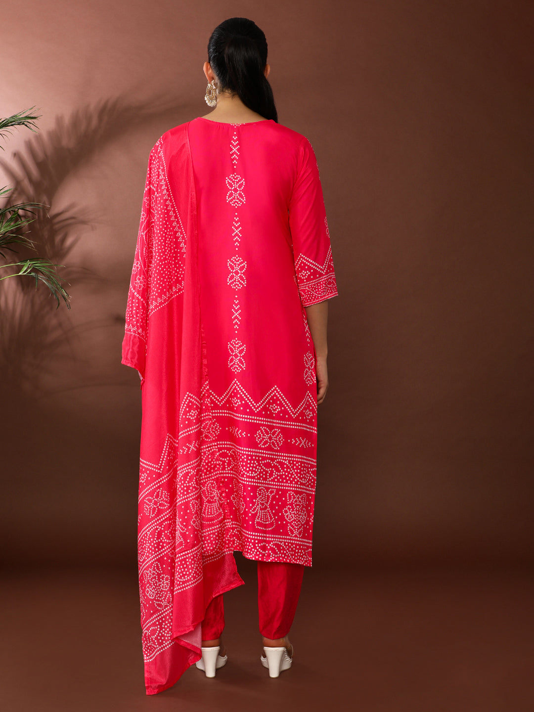Bandhani Embroidered Poly Crepe Kurta & Trousers Sets