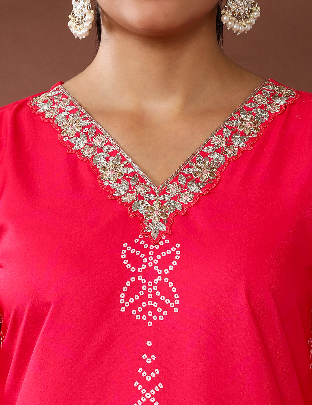 Bandhani Embroidered Poly Crepe Kurta & Trousers Sets