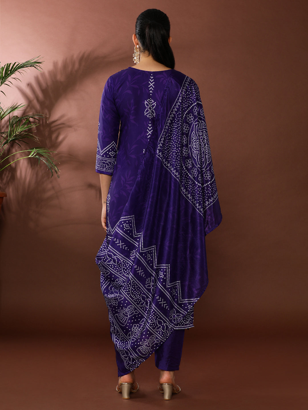 Bandhani Embroidered Poly Crepe Kurta & Trousers Sets