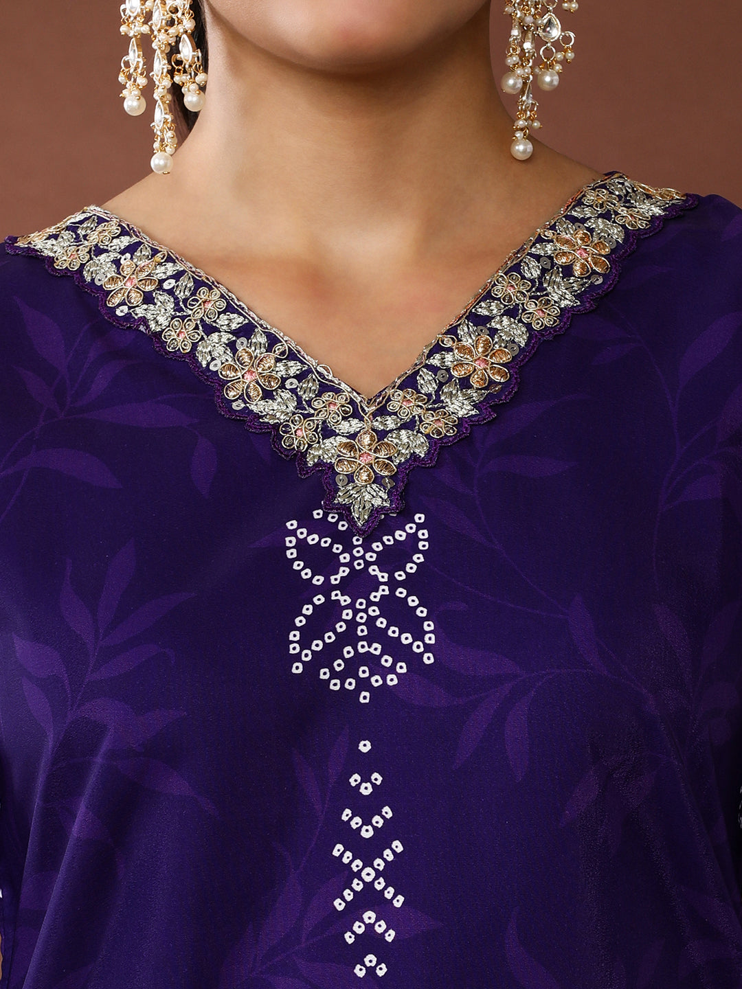 Bandhani Embroidered Poly Crepe Kurta & Trousers Sets