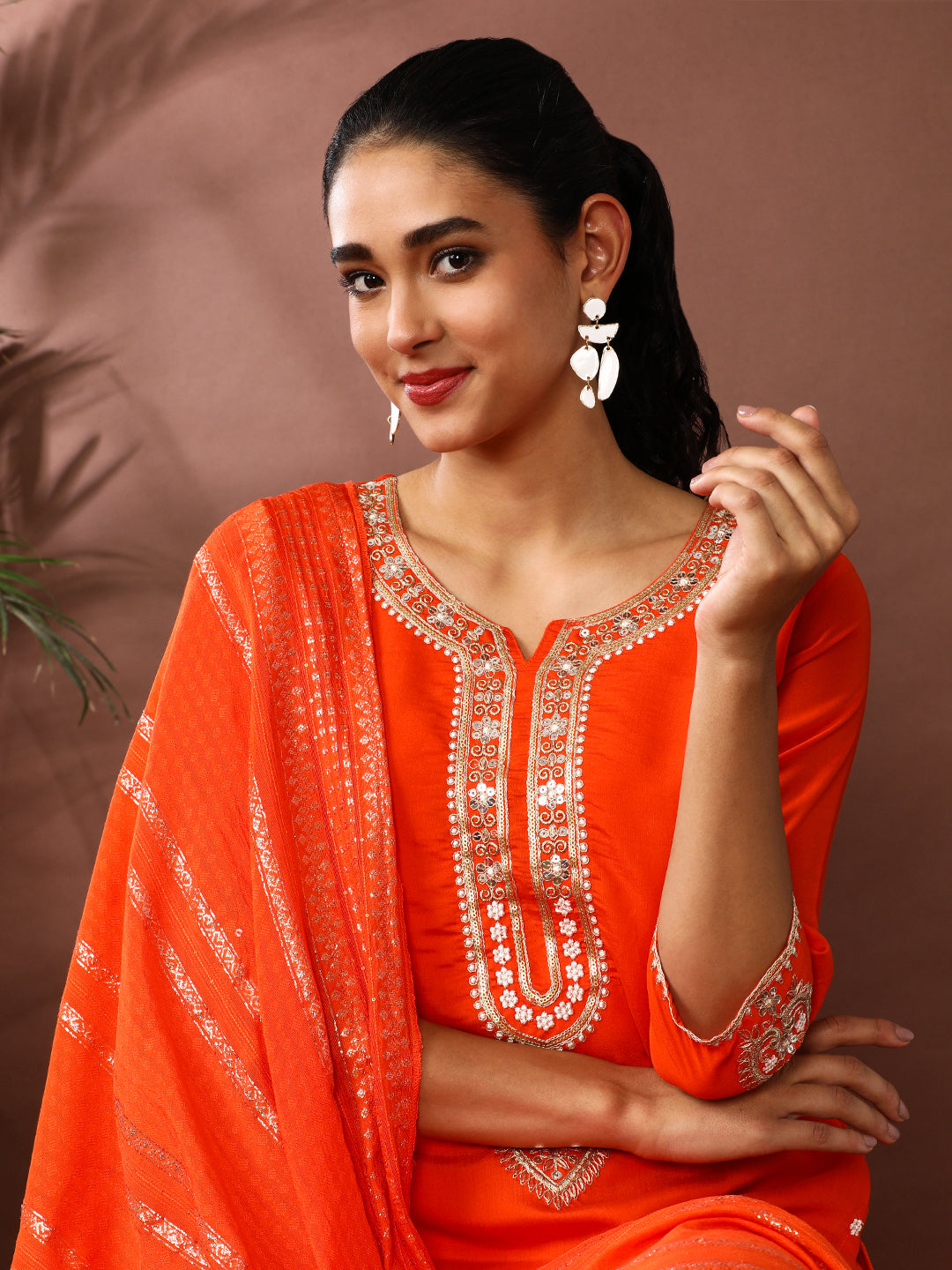 Floral Embroidered Chanderi Cotton Kurta & Trousers Sets