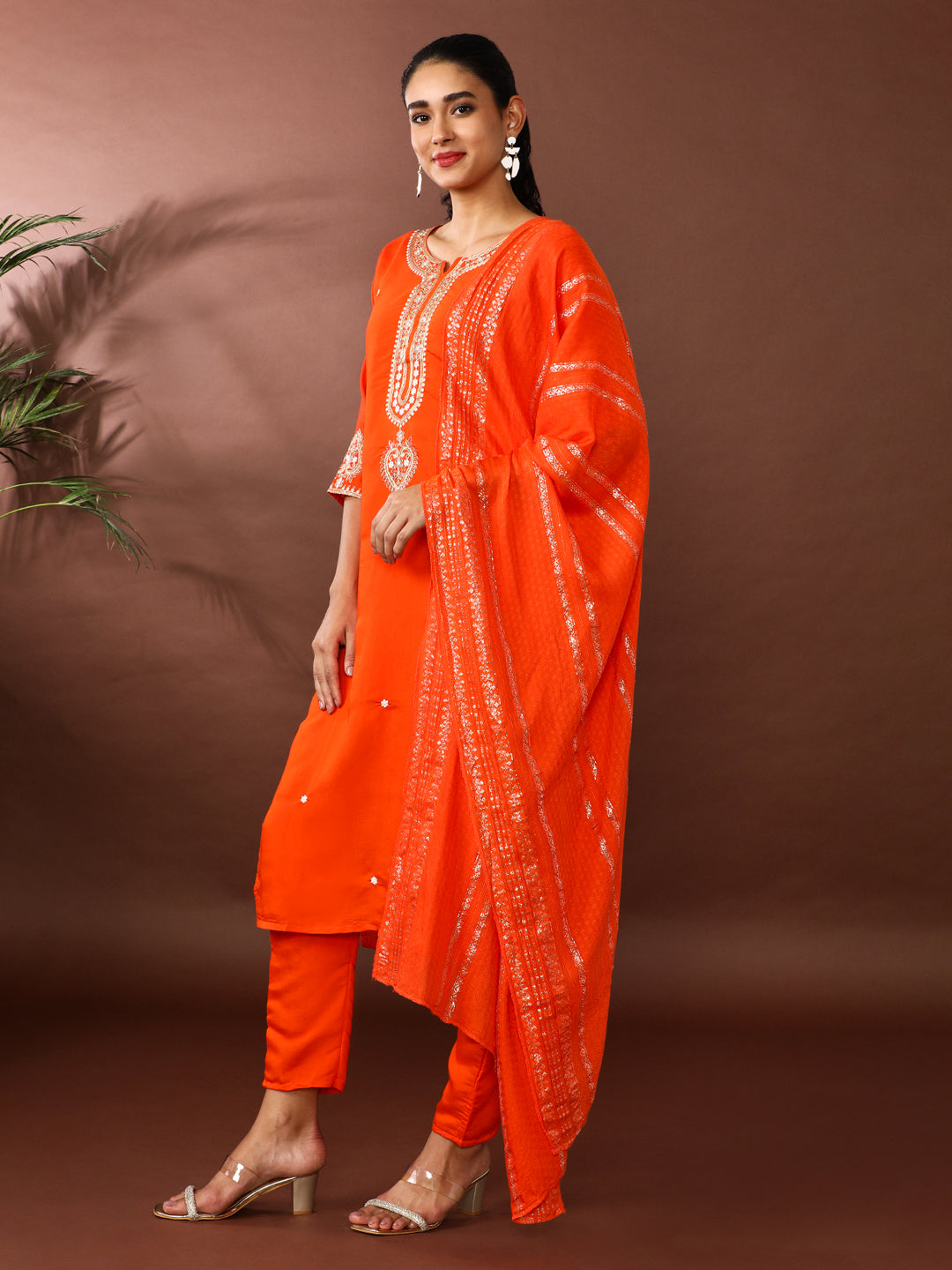 Floral Embroidered Chanderi Cotton Kurta & Trousers Sets