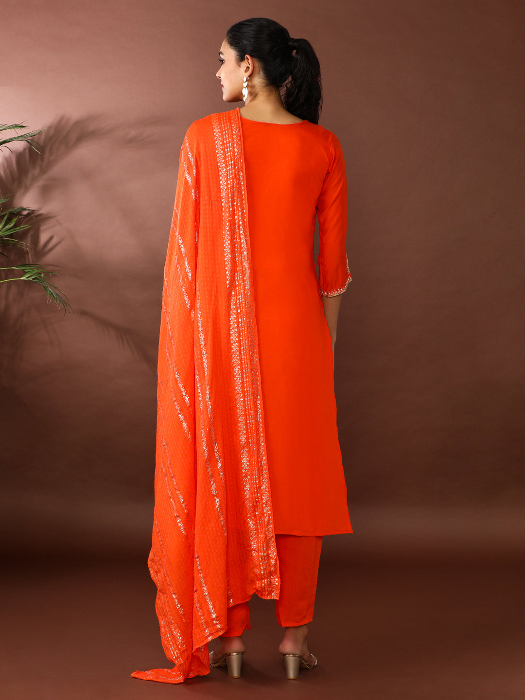 Floral Embroidered Chanderi Cotton Kurta & Trousers Sets