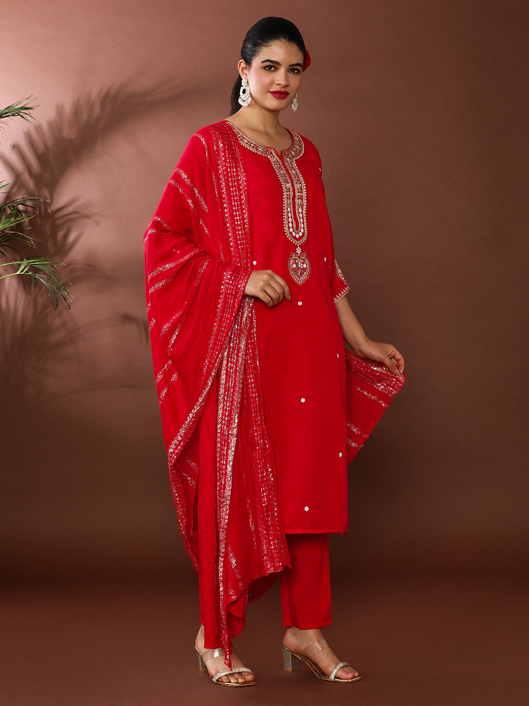 Floral Embroidered Chanderi Cotton Kurta & Trousers Sets