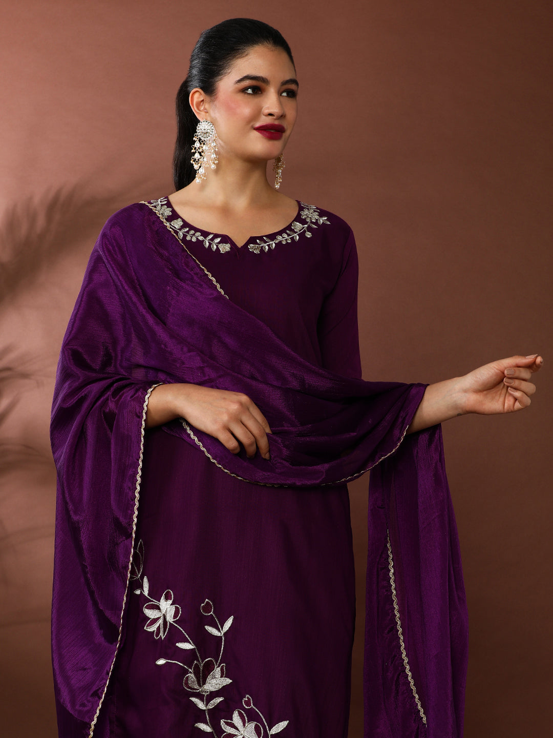 Solid Embroidered Kurta & Trousers Sets