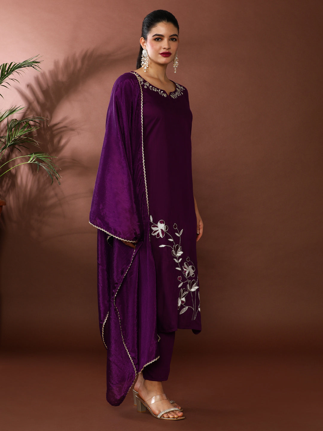 Solid Embroidered Kurta & Trousers Sets