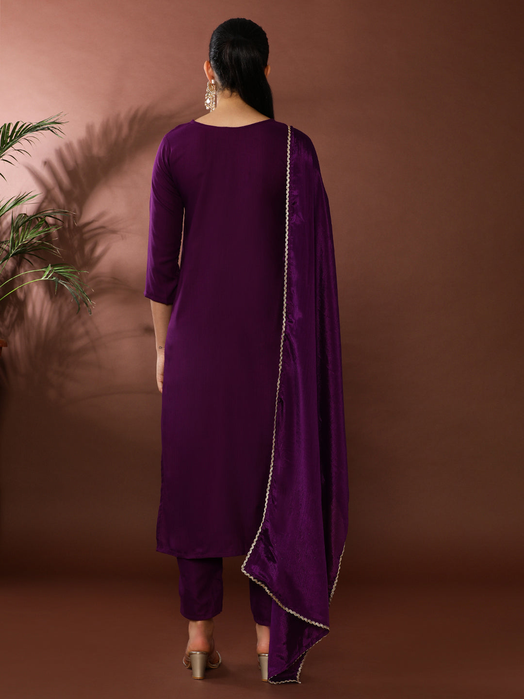 Solid Embroidered Kurta & Trousers Sets