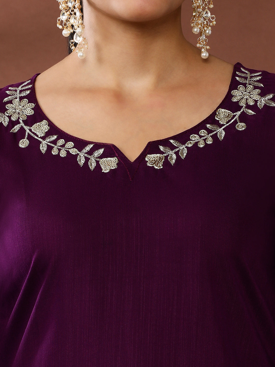 Solid Embroidered Kurta & Trousers Sets