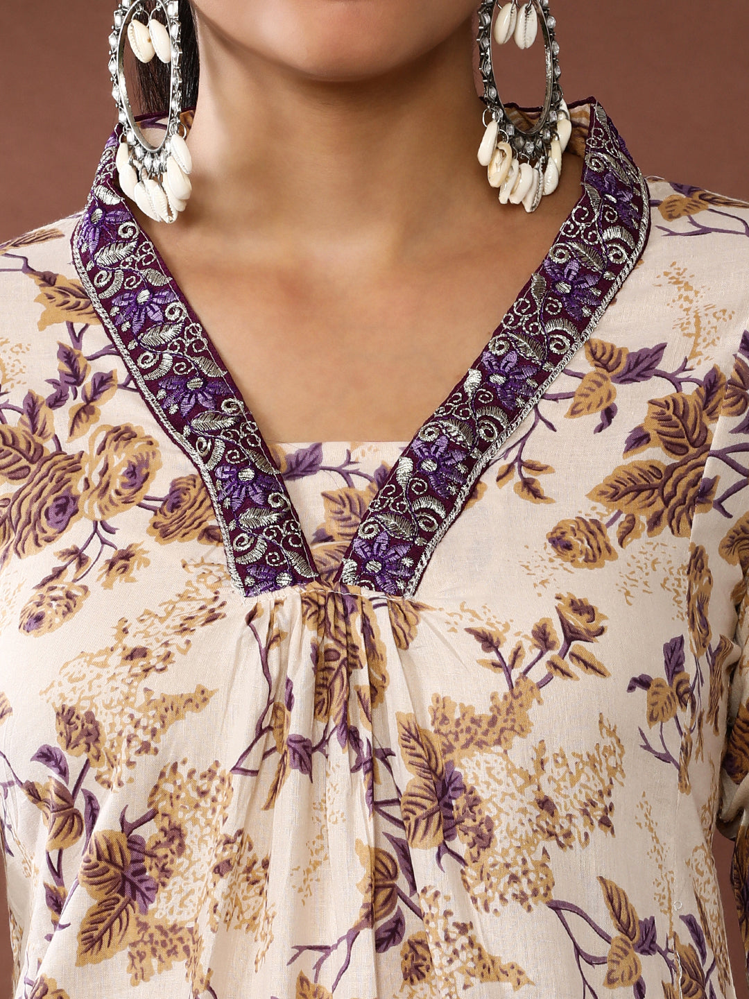 Floral Embroidered A-Line Pure Cotton Kurta & Palazzos Sets