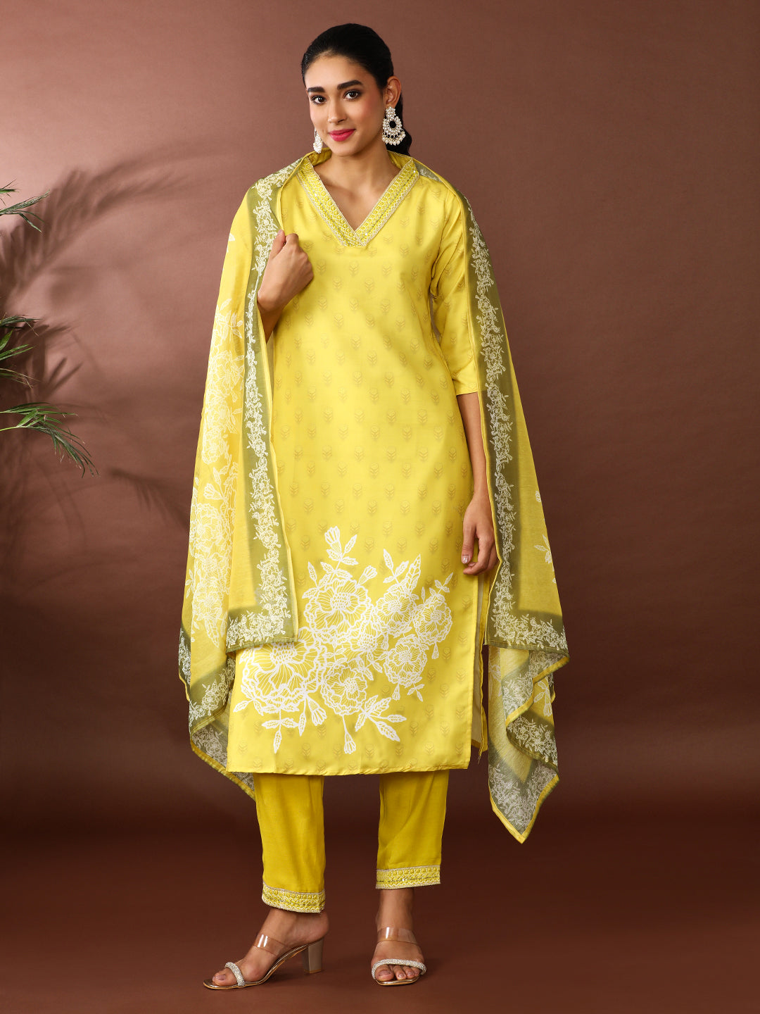 Floral Embroidered Cotton Blend Kurta & Trousers Sets