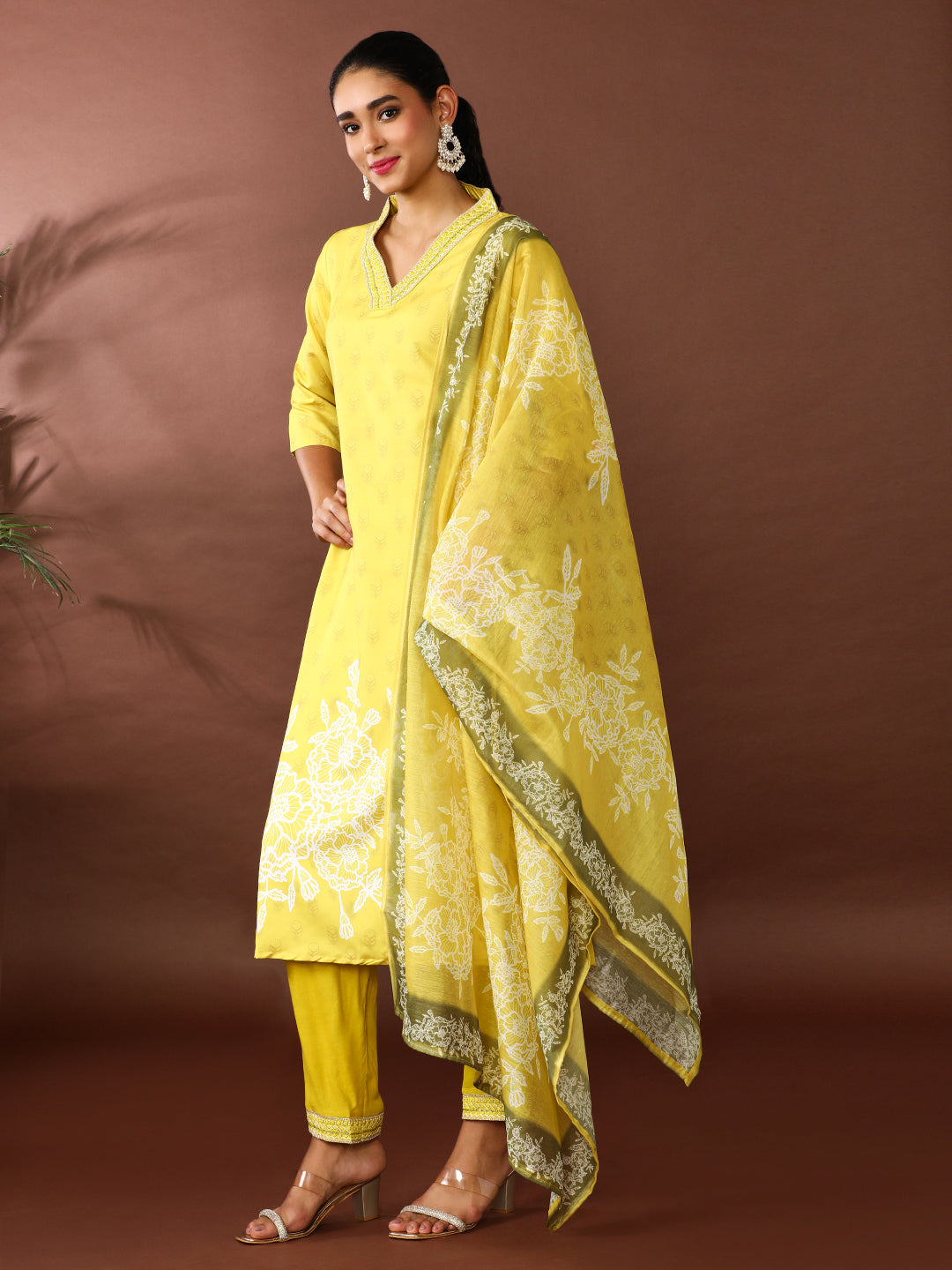 Floral Embroidered Cotton Blend Kurta & Trousers Sets