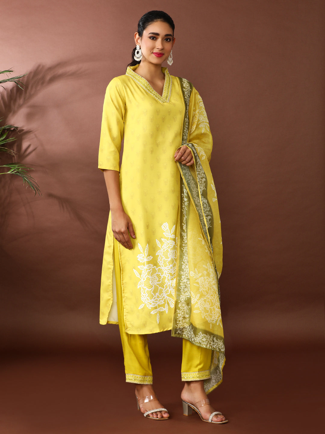 Floral Embroidered Cotton Blend Kurta & Trousers Sets