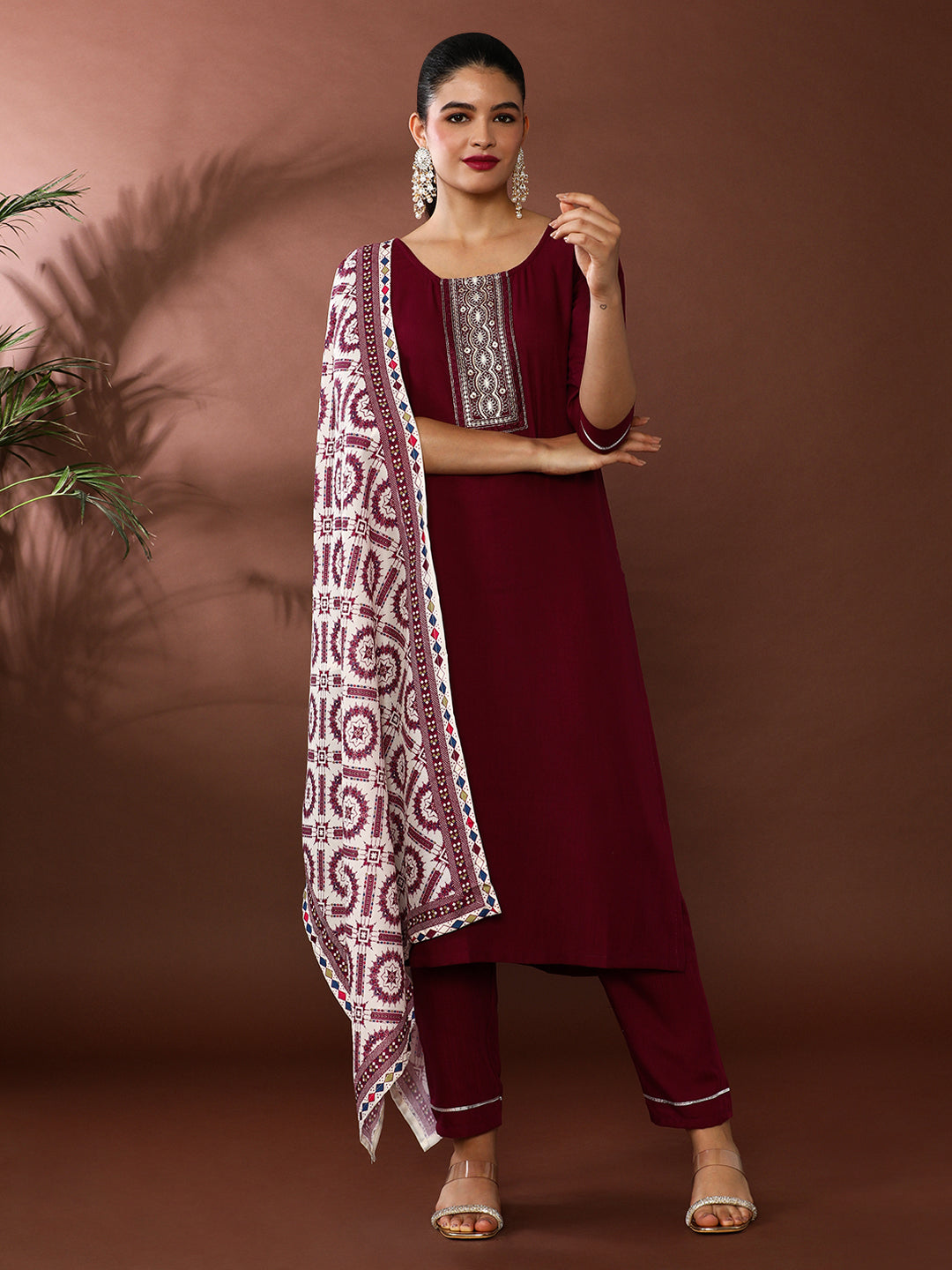 Solid Embroidered Kurta & Trousers Sets