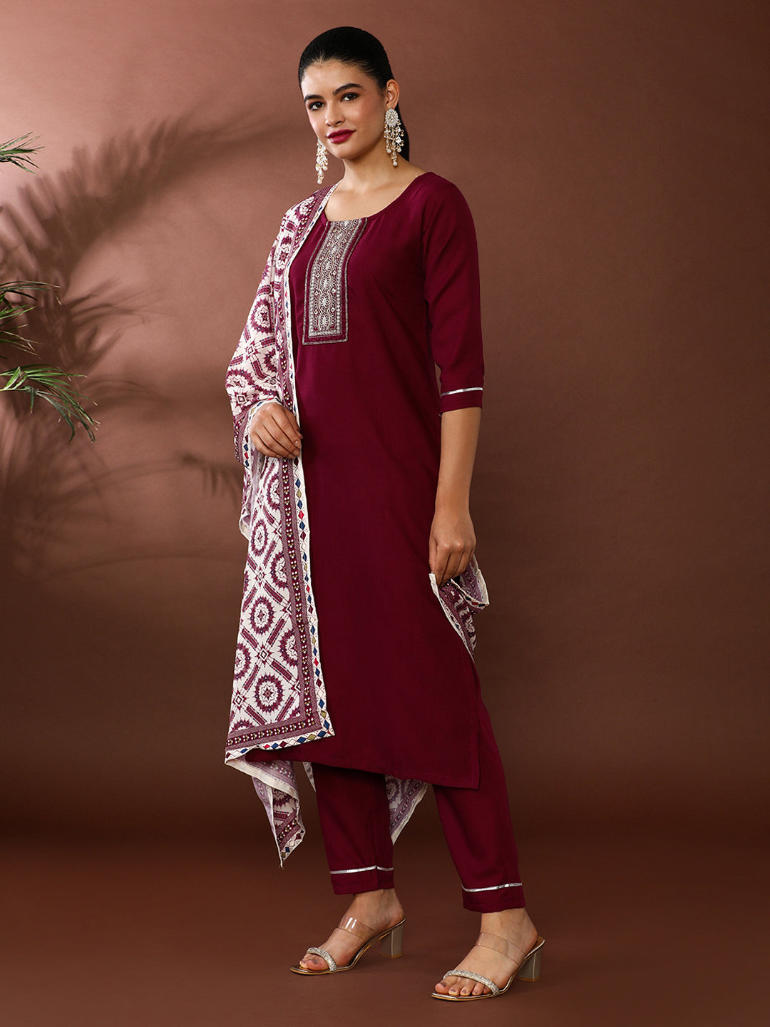 Solid Embroidered Kurta & Trousers Sets