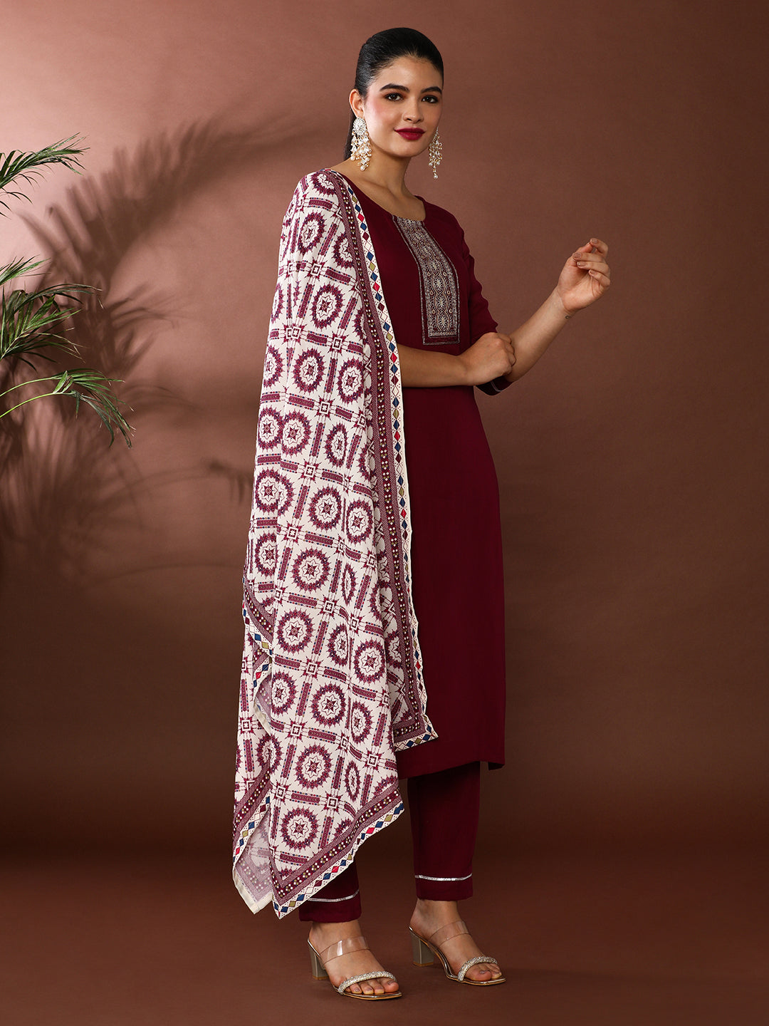 Solid Embroidered Kurta & Trousers Sets