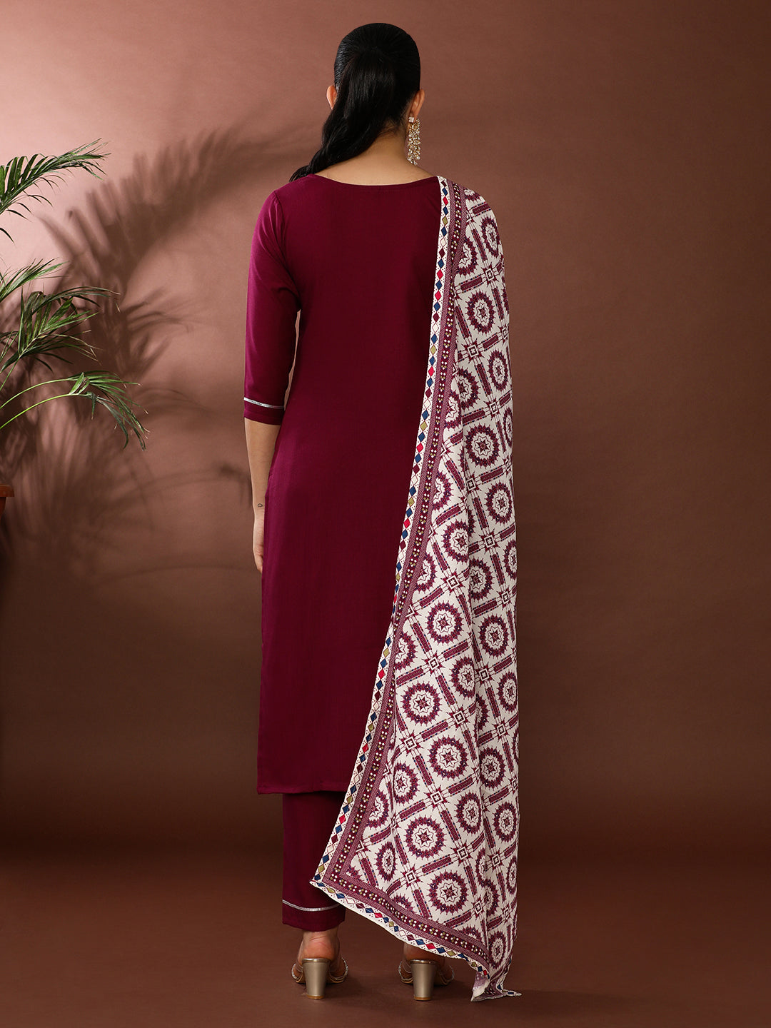 Solid Embroidered Kurta & Trousers Sets