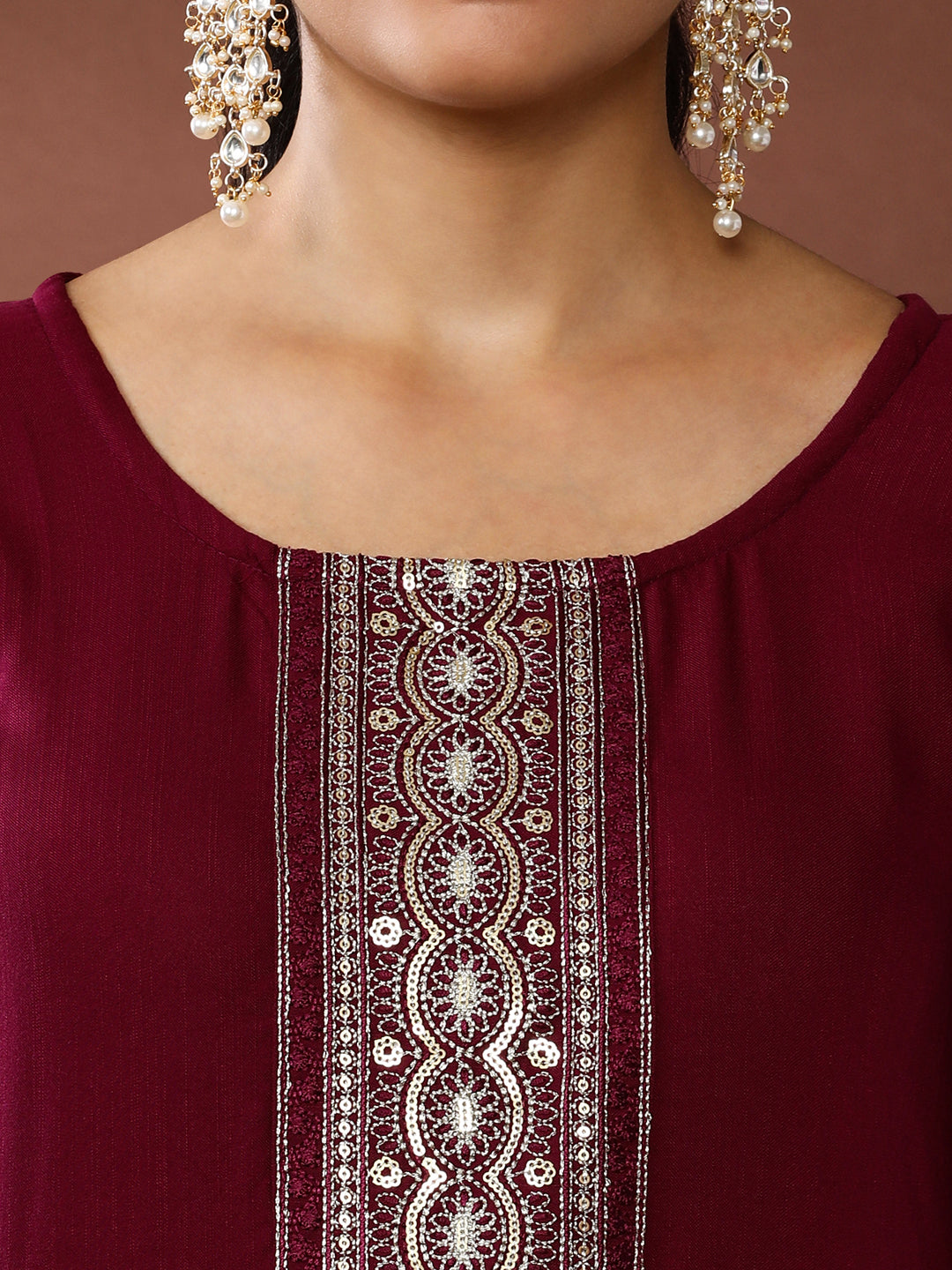 Solid Embroidered Kurta & Trousers Sets