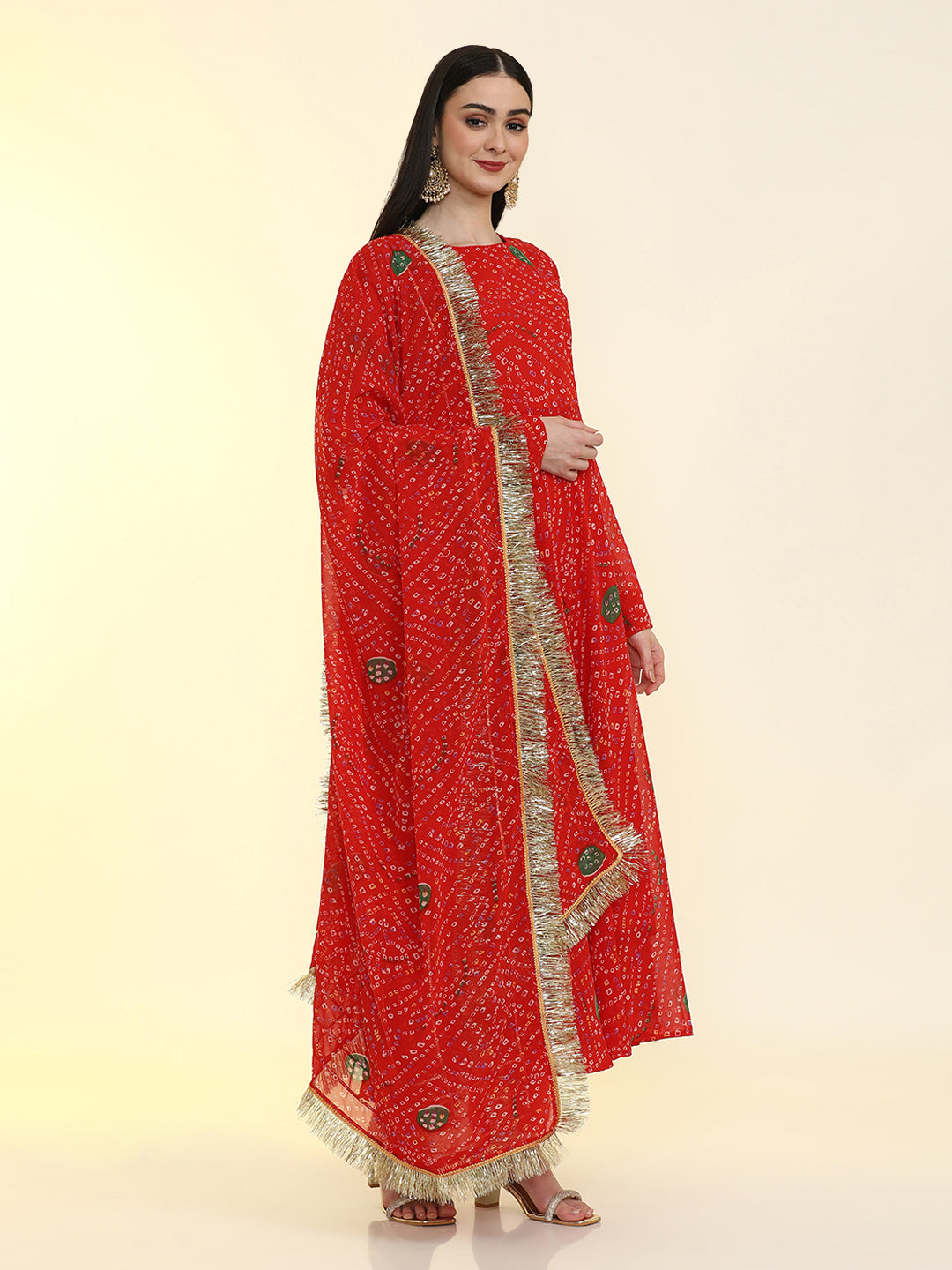 Bandhani Printed Anarkali Georgette Flared Kurta & Trousers Sets