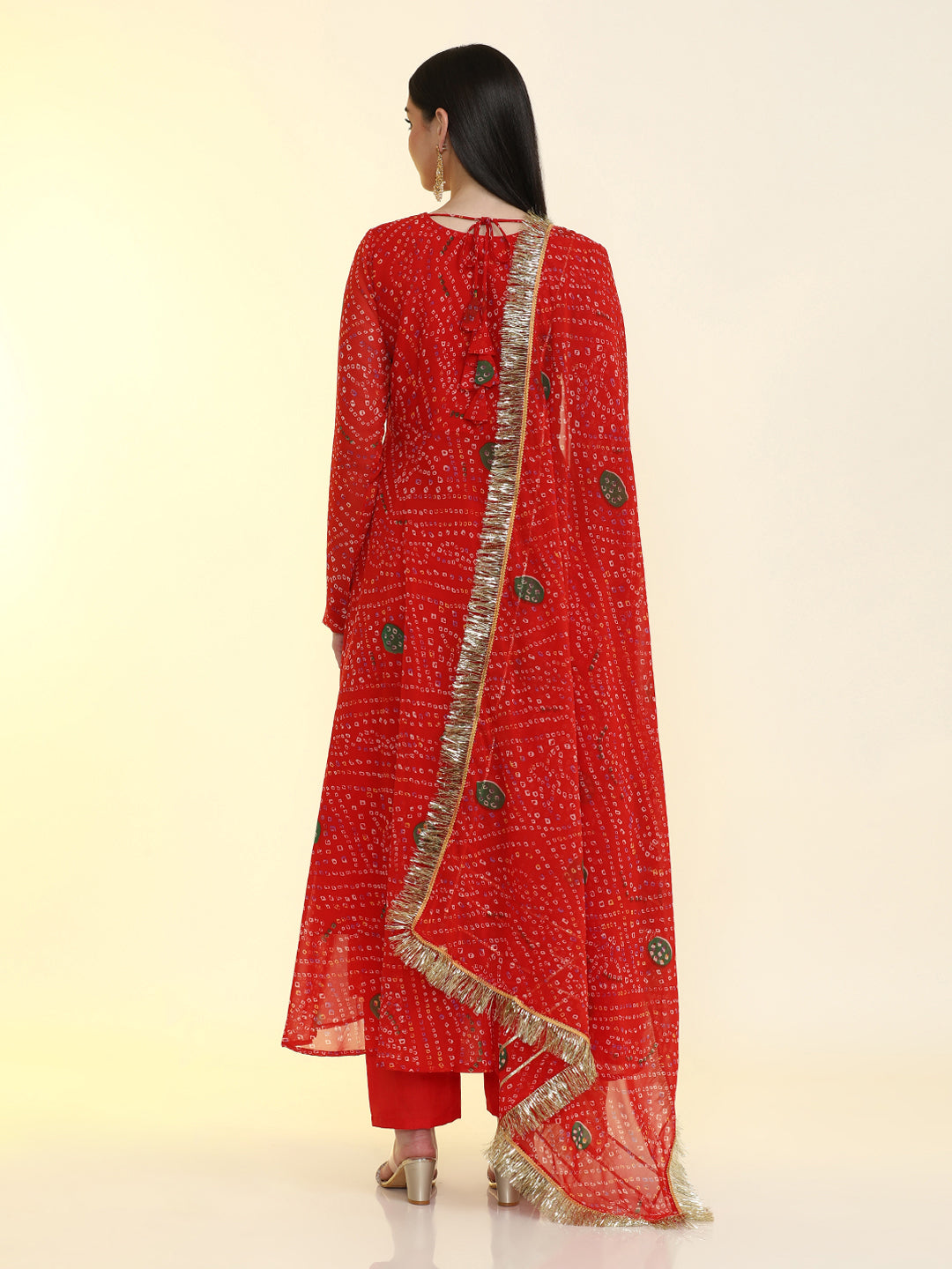 Bandhani Printed Anarkali Georgette Flared Kurta & Trousers Sets