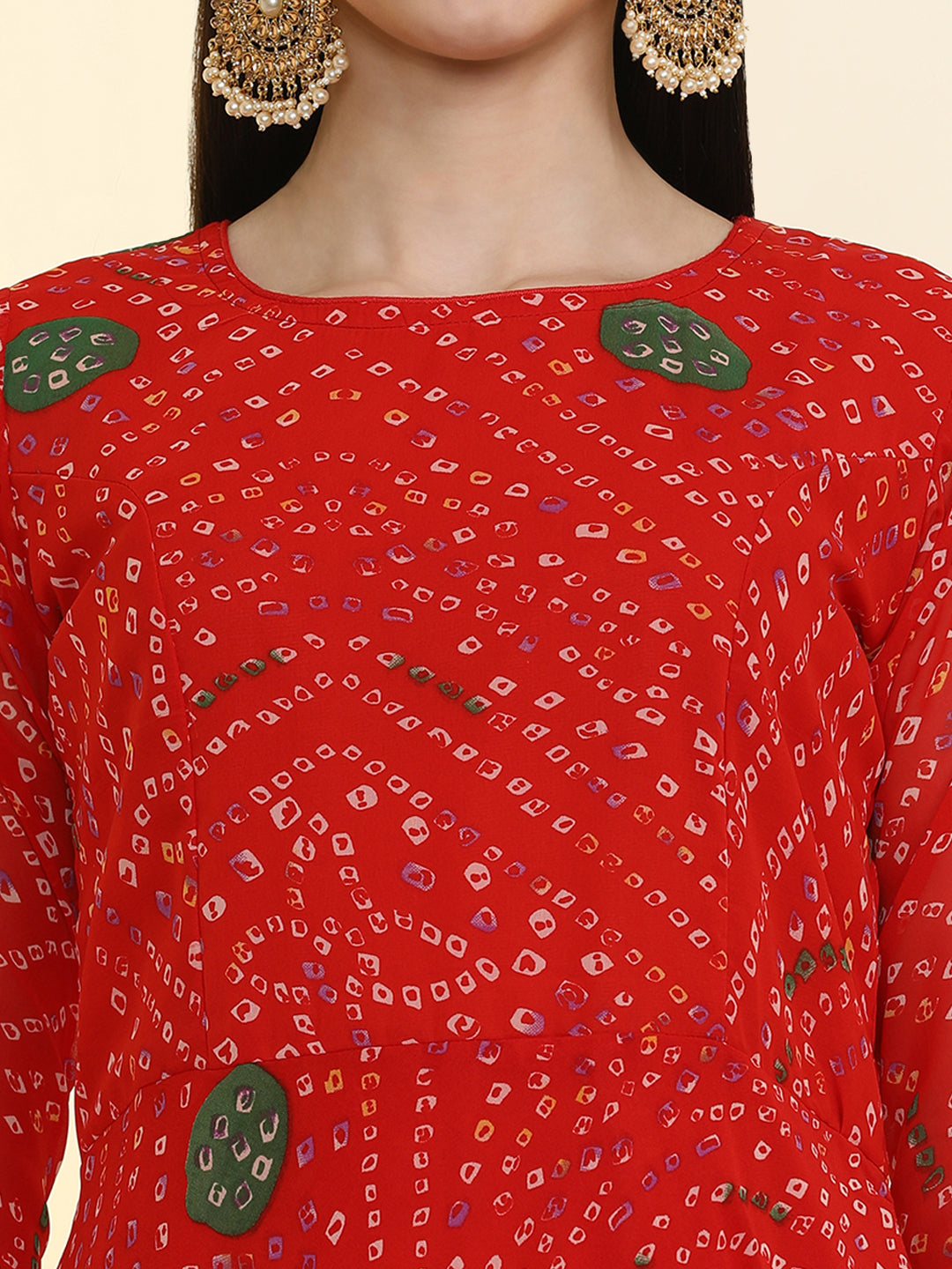 Bandhani Printed Anarkali Georgette Flared Kurta & Trousers Sets