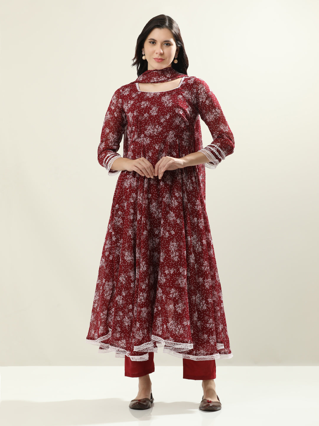 Floral Printed Anarkali Georgette Flared Kurta & Trousers Sets