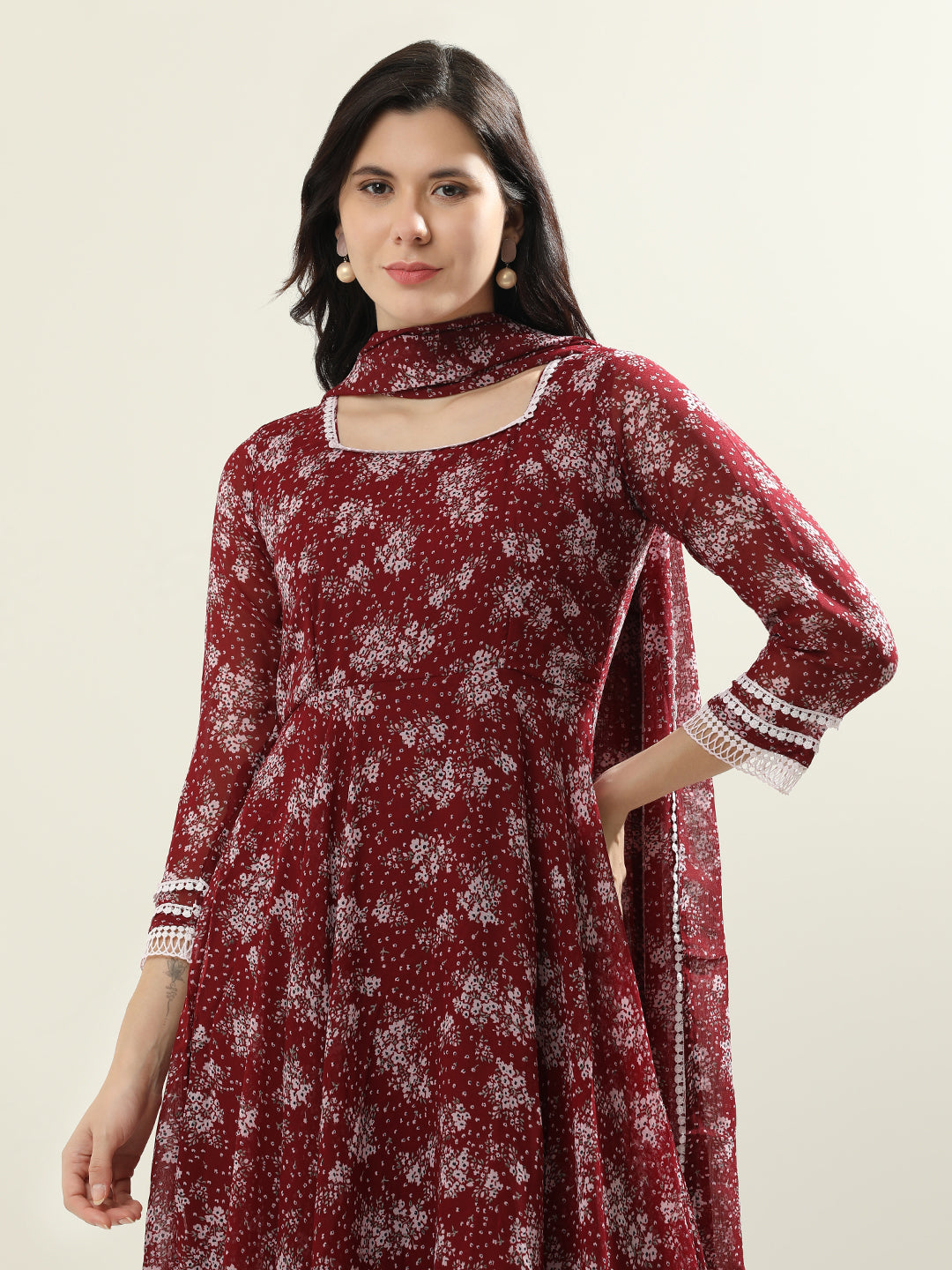 Floral Printed Anarkali Georgette Flared Kurta & Trousers Sets