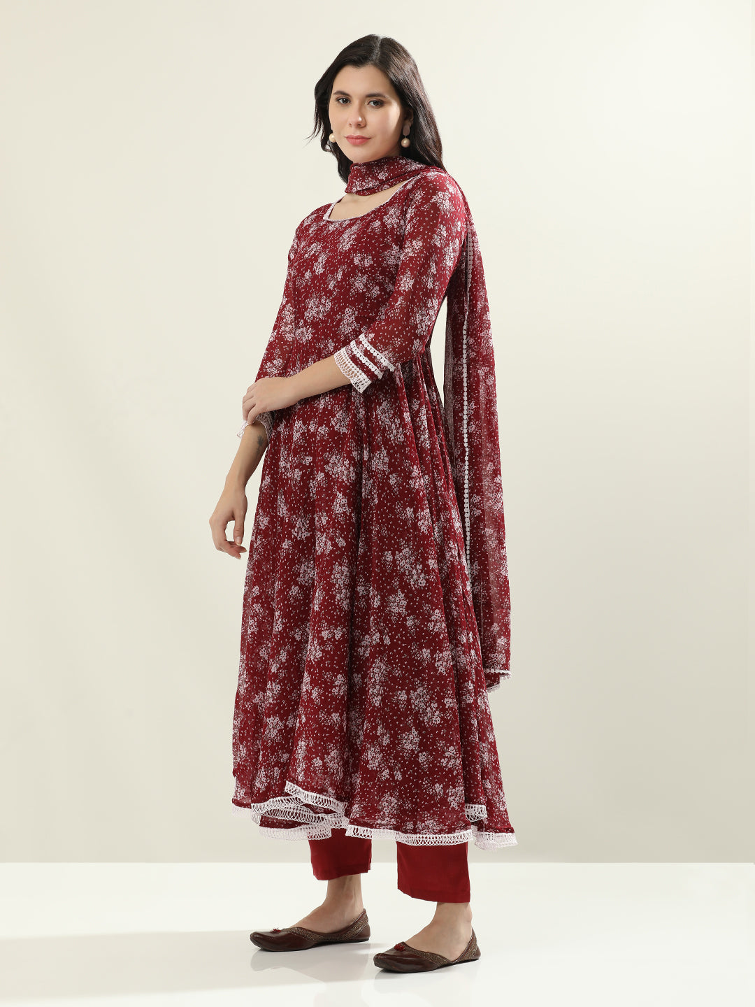Floral Printed Anarkali Georgette Flared Kurta & Trousers Sets