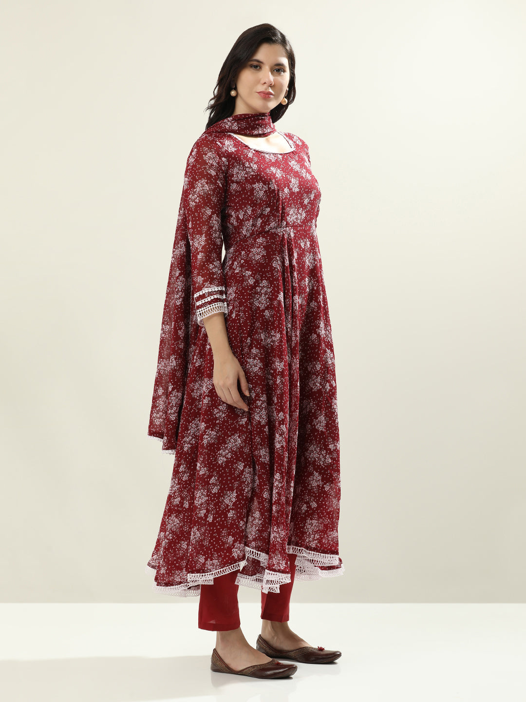 Floral Printed Anarkali Georgette Flared Kurta & Trousers Sets