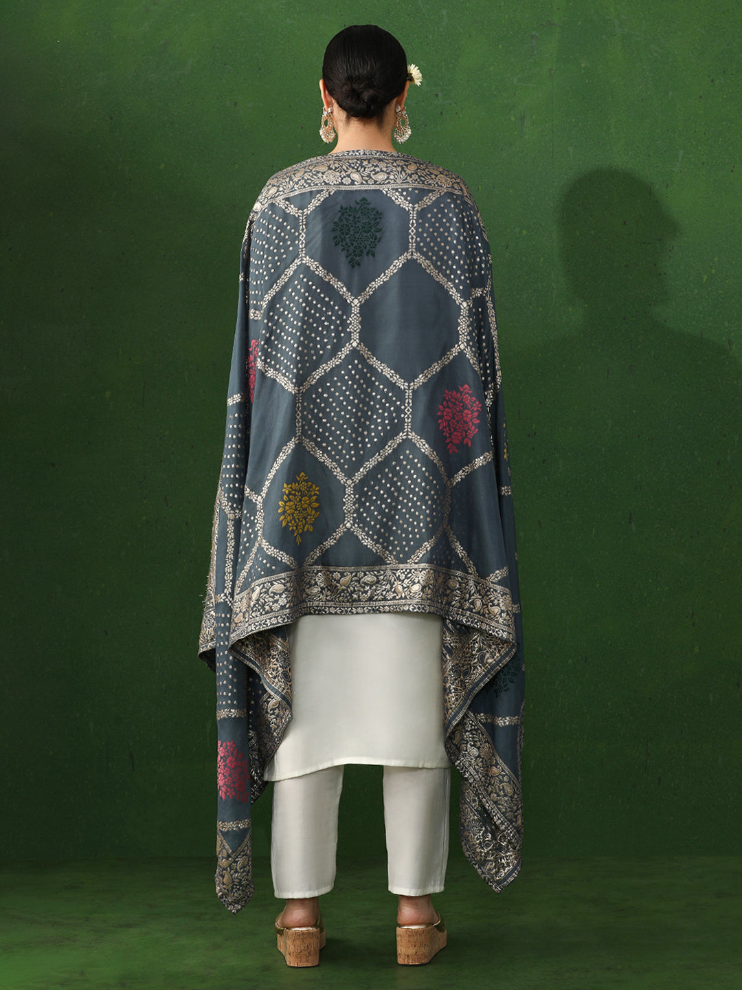 Floral Embroidered A-Line Chanderi Silk Kurta & Trousers Sets